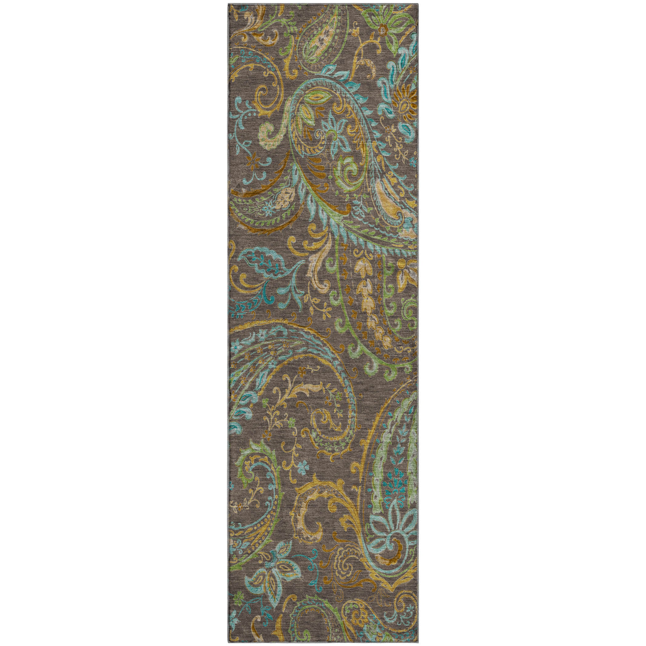 Queenstown Machine Washable Transitional Chocolate Brown Rug 2'3" x 7'6" #shape_Runner