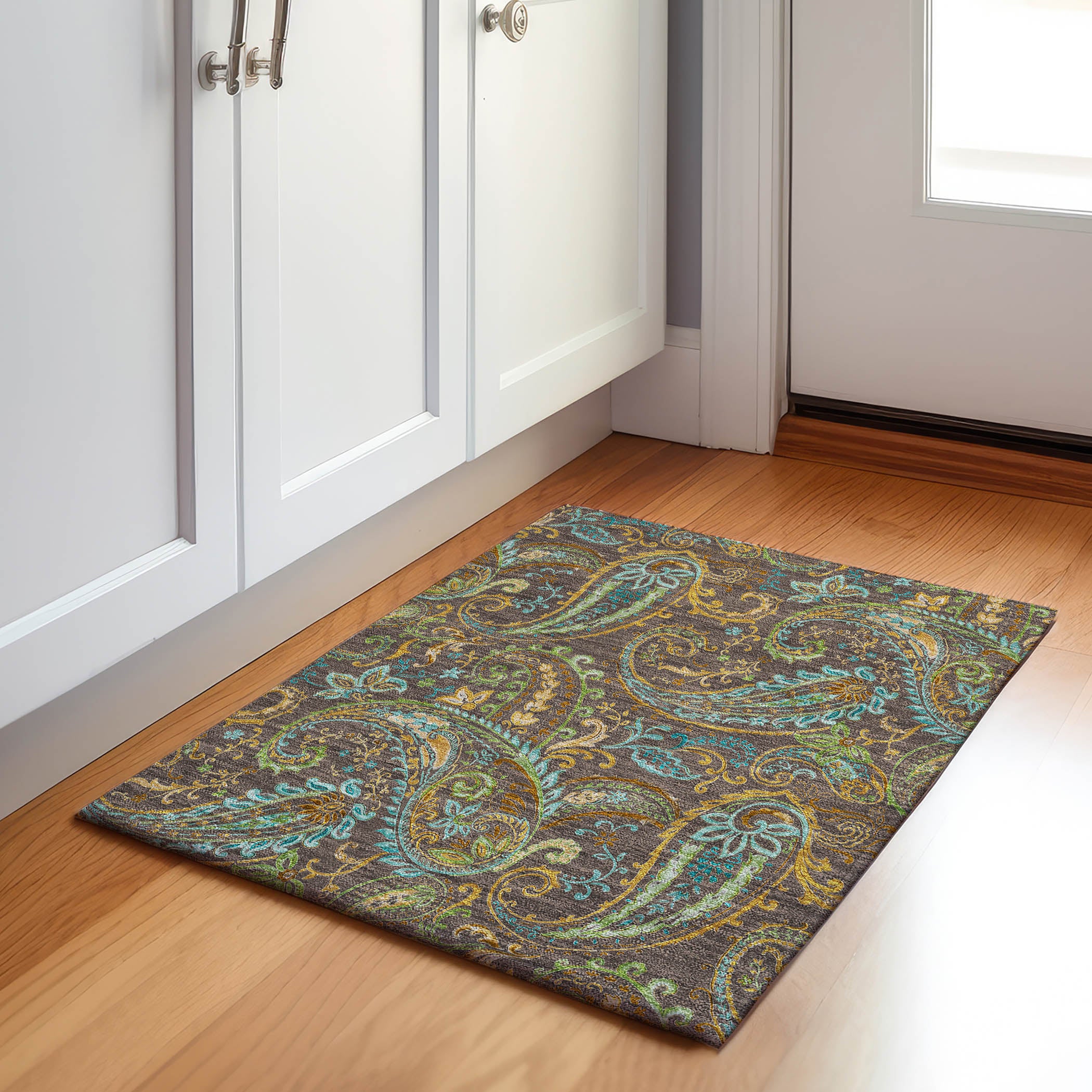 Queenstown Machine Washable Transitional Chocolate Brown Rug 1'8" x 2'6" #shape_Rectangle