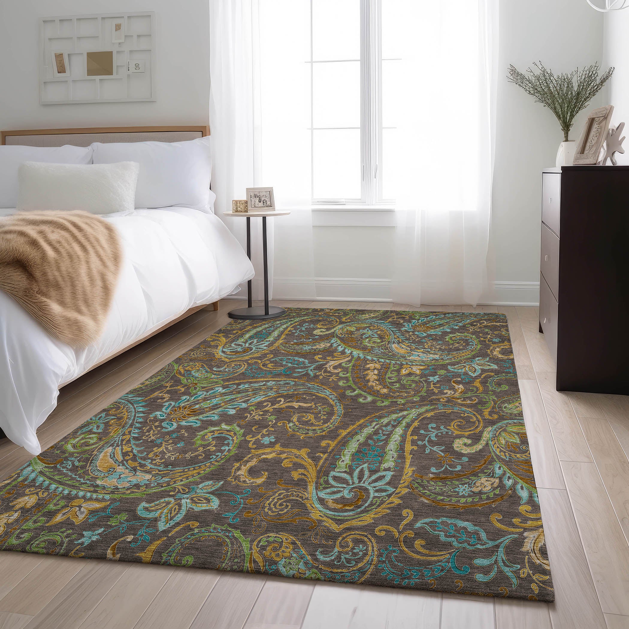 Queenstown Machine Washable Transitional Chocolate Brown Rug 2'6" x 3'10" #shape_Rectangle