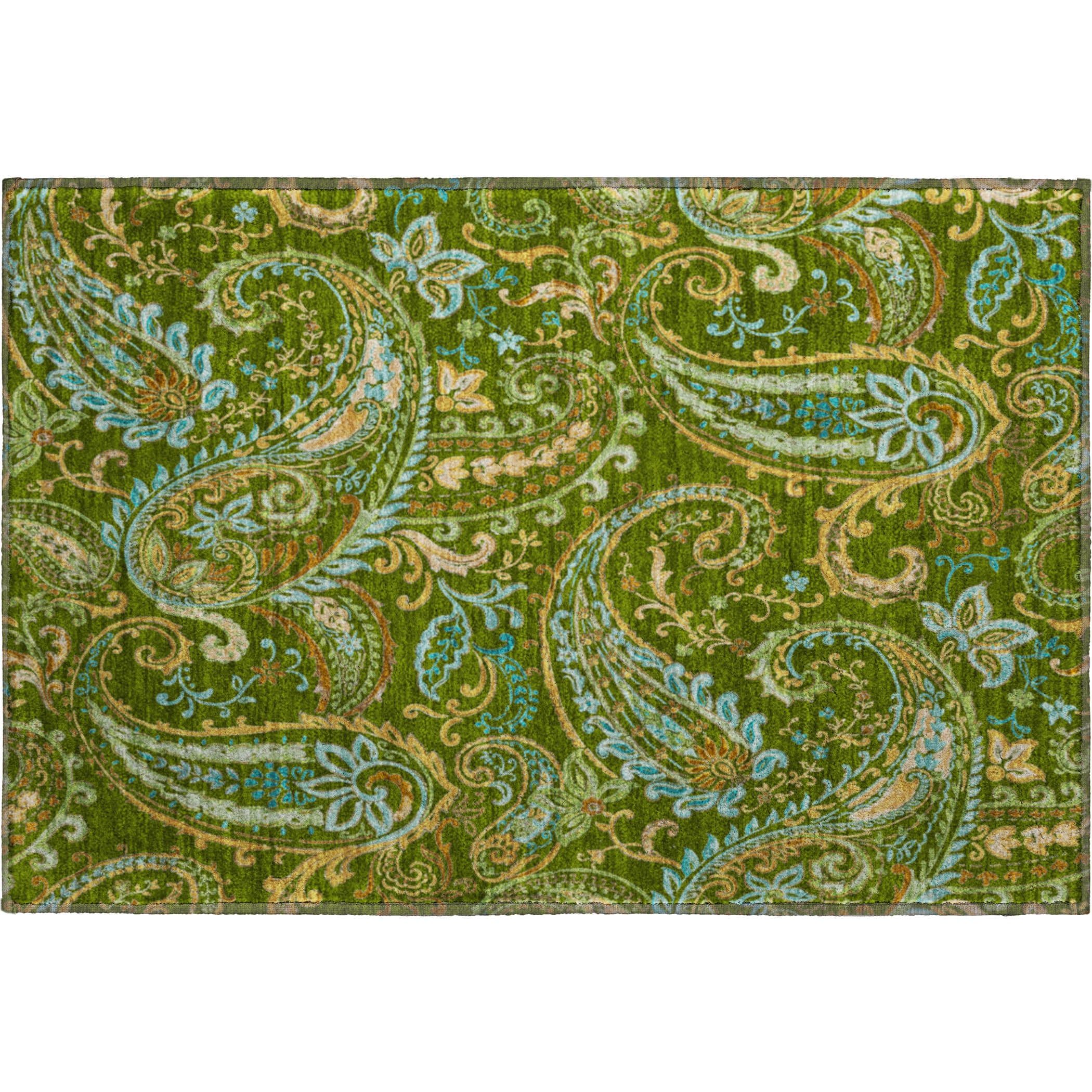 Queenstown Machine Washable Transitional Green Rug 1'8" x 2'6" #shape_Rectangle