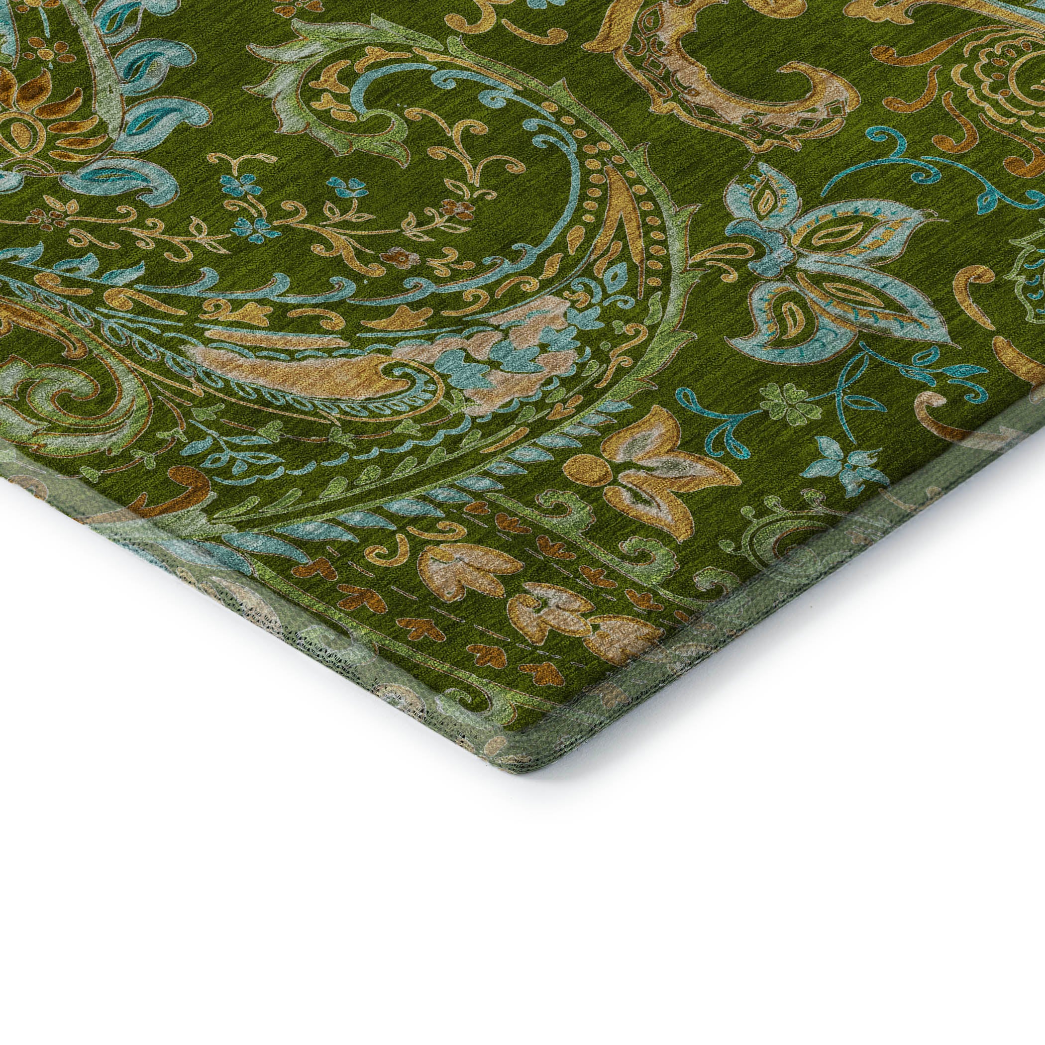 Queenstown Machine Washable Transitional Green Rug 1'8" x 2'6" #shape_Rectangle