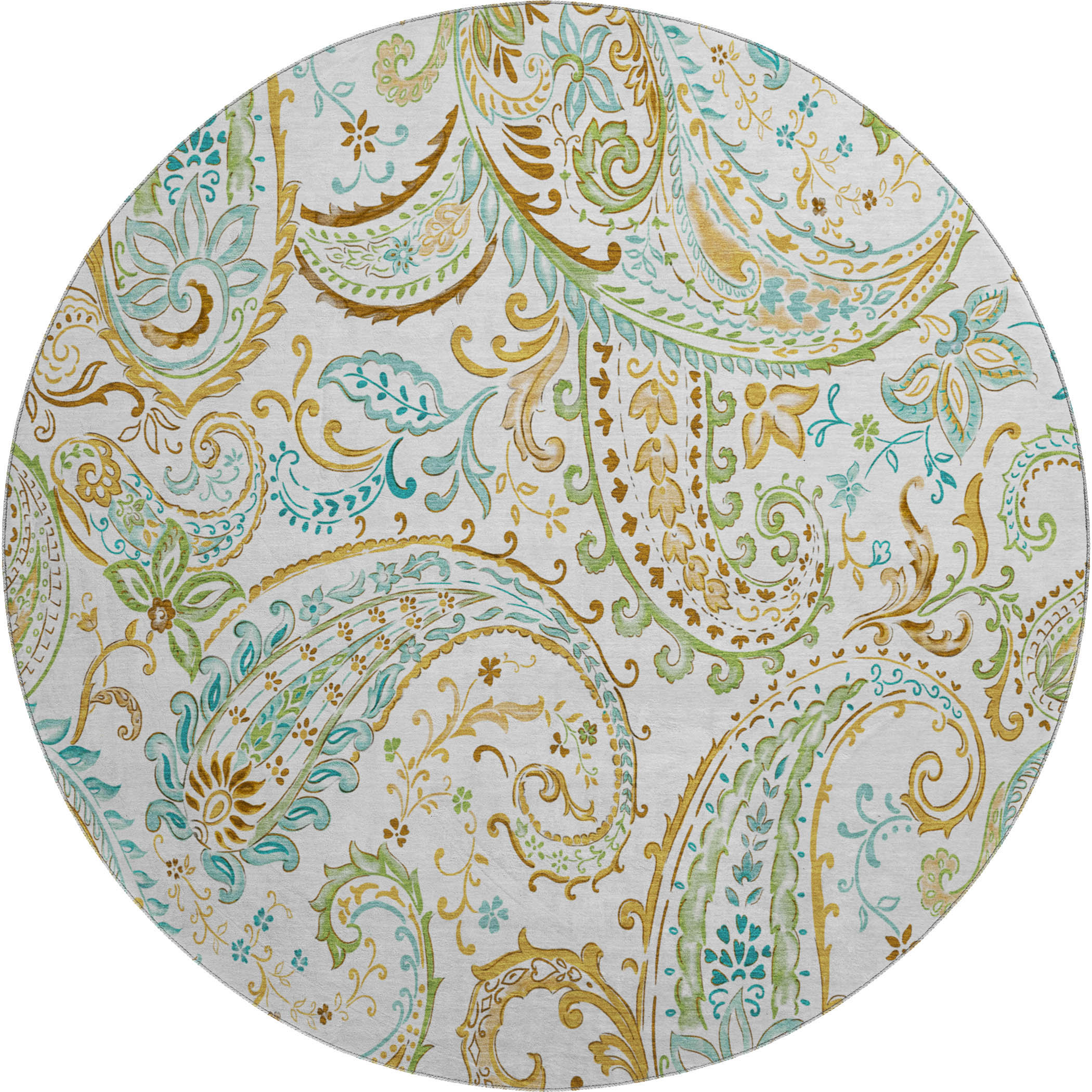 Queenstown Machine Washable Transitional Ivory Rug 8' x 8' #shape_Round