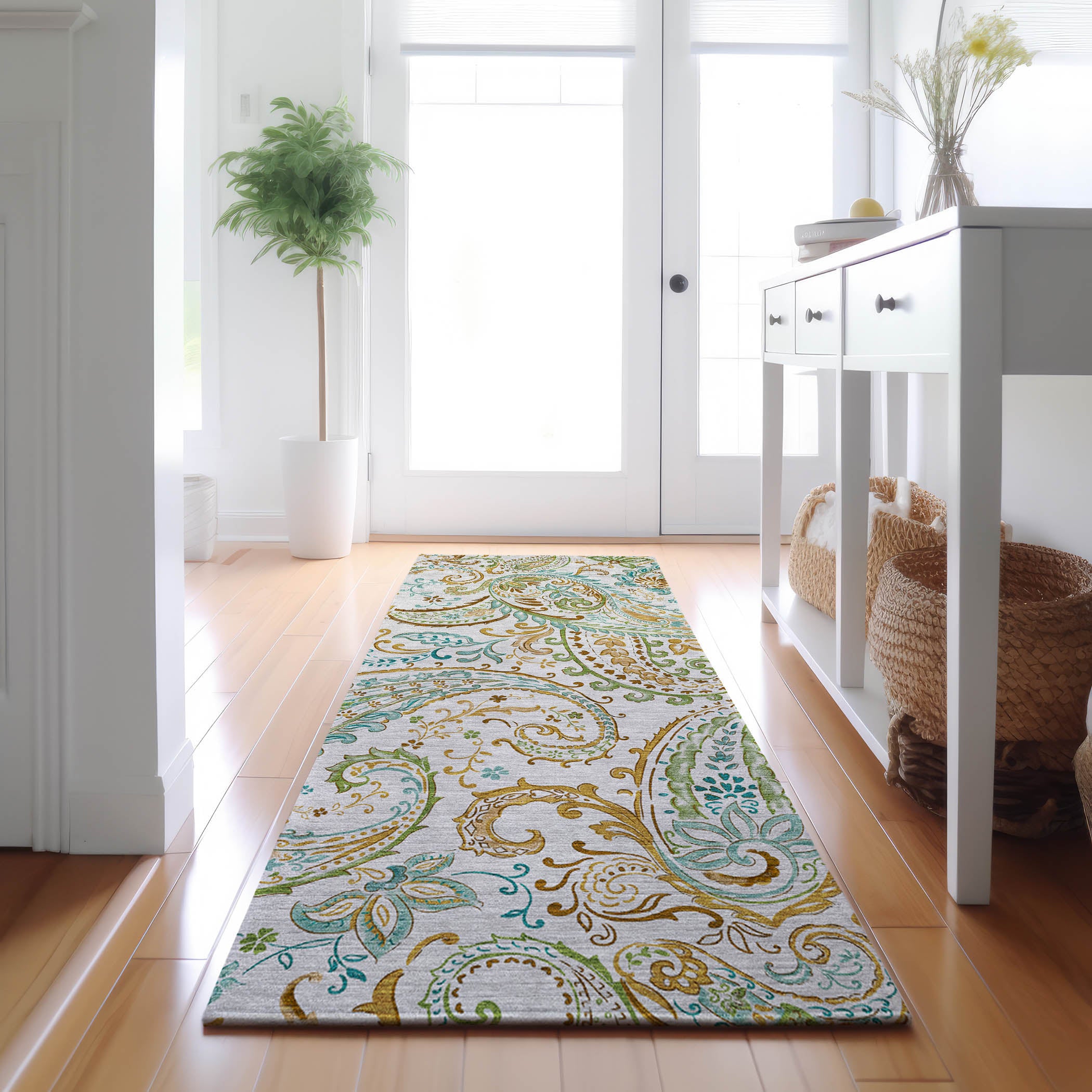 Queenstown Machine Washable Transitional Ivory Rug 2'3" x 7'6" #shape_Runner