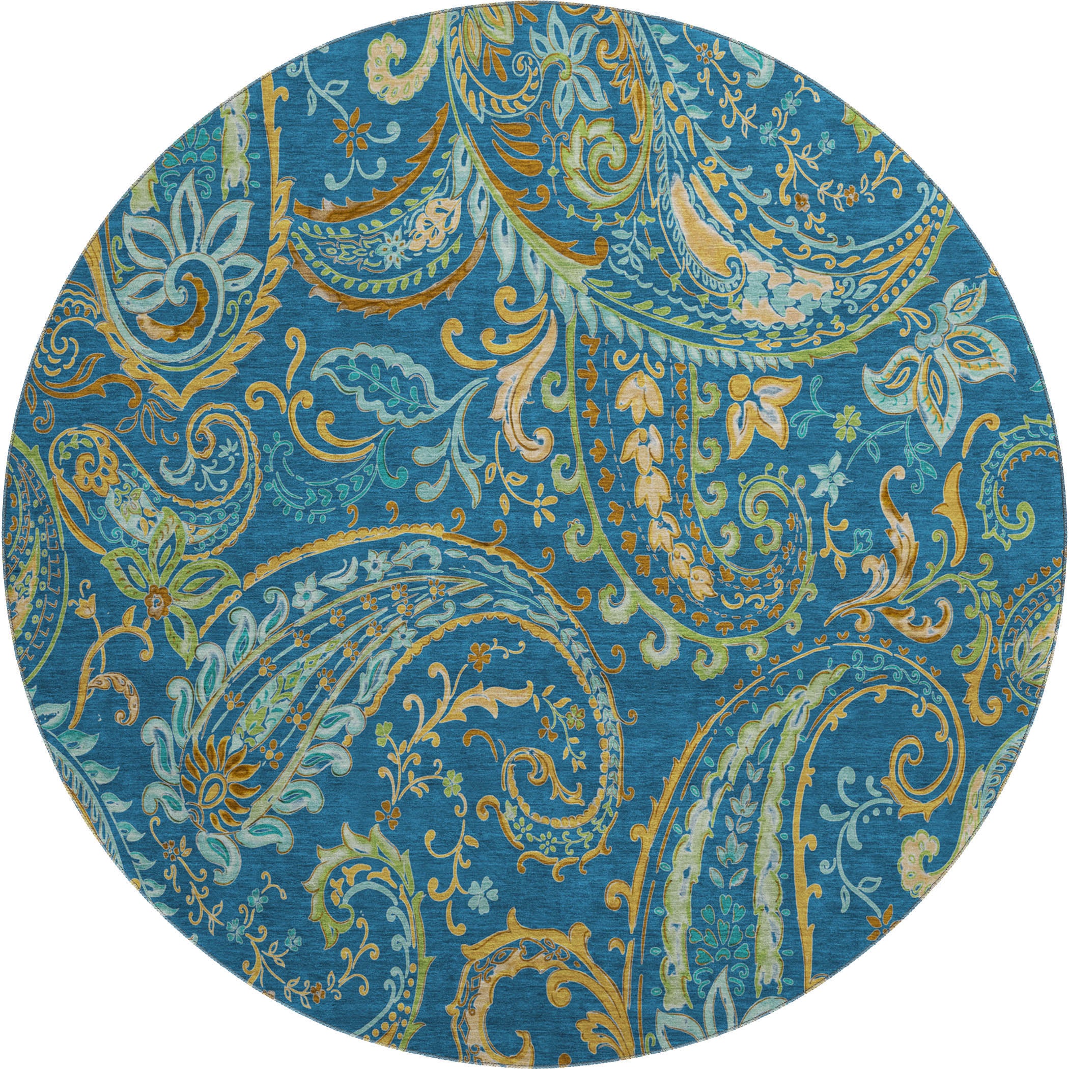 Queenstown Machine Washable Transitional Navy Blue Rug 8' x 8' #shape_Round