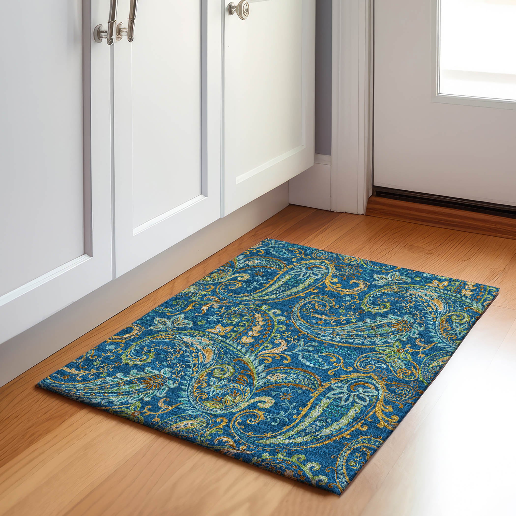 Queenstown Machine Washable Transitional Navy Blue Rug 1'8" x 2'6" #shape_Rectangle