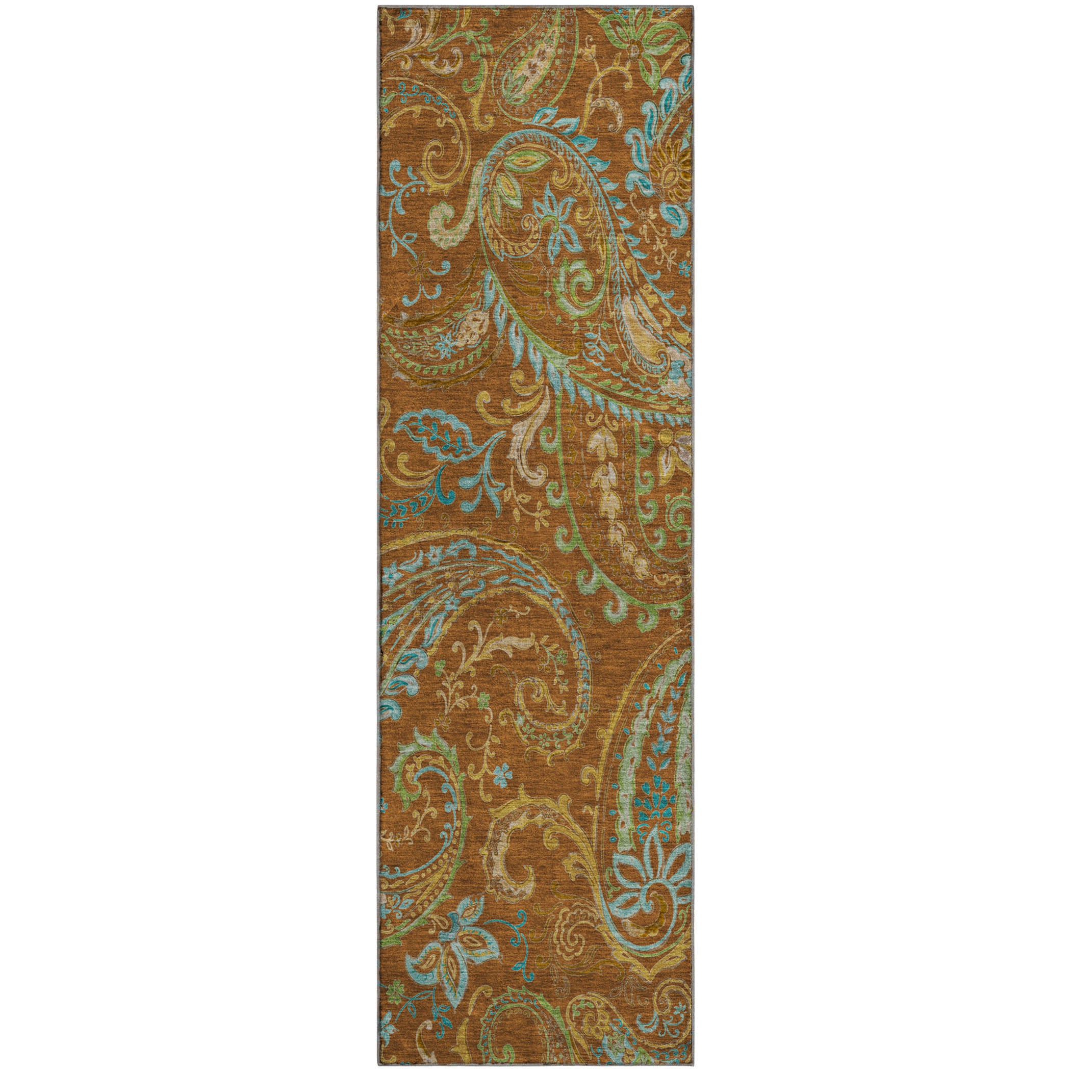 Queenstown Machine Washable Transitional Paprika Orange Rug 2'3" x 7'6" #shape_Runner