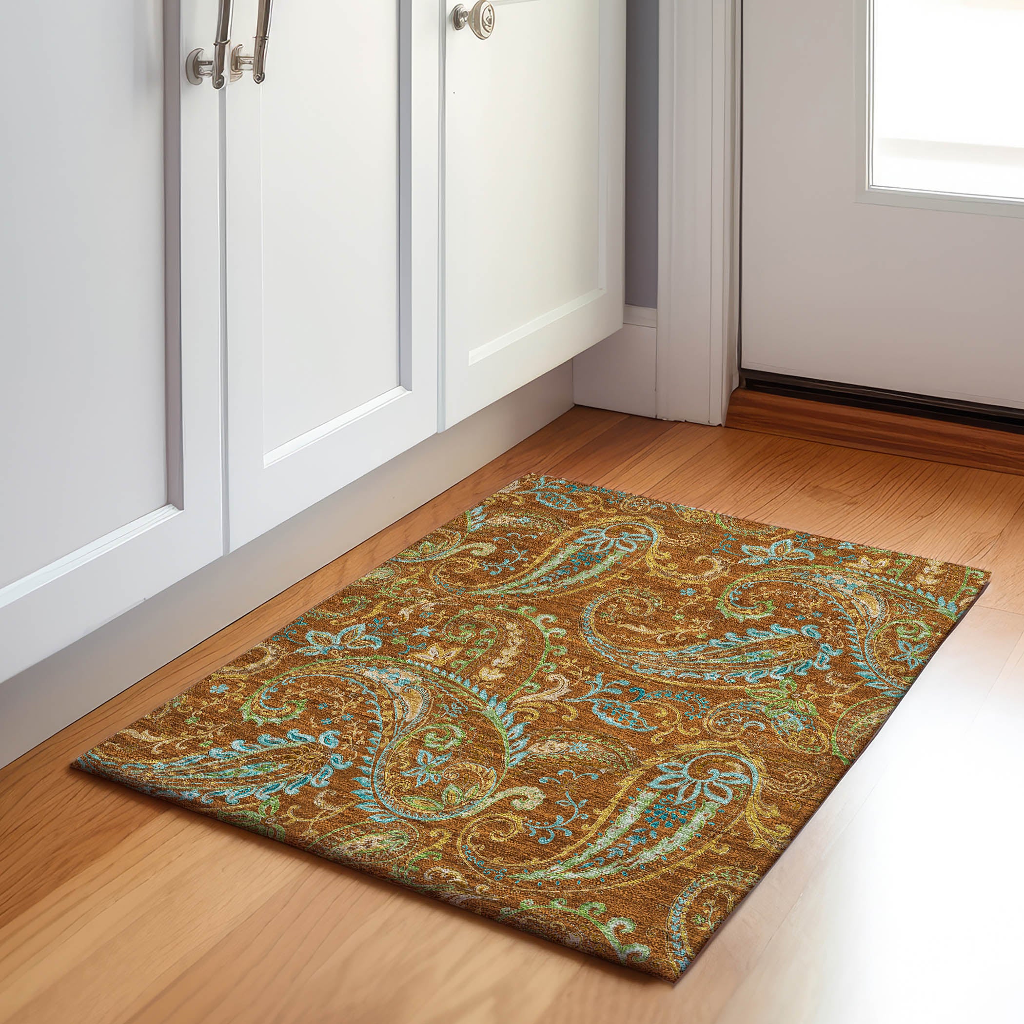 Queenstown Machine Washable Transitional Paprika Orange Rug 1'8" x 2'6" #shape_Rectangle