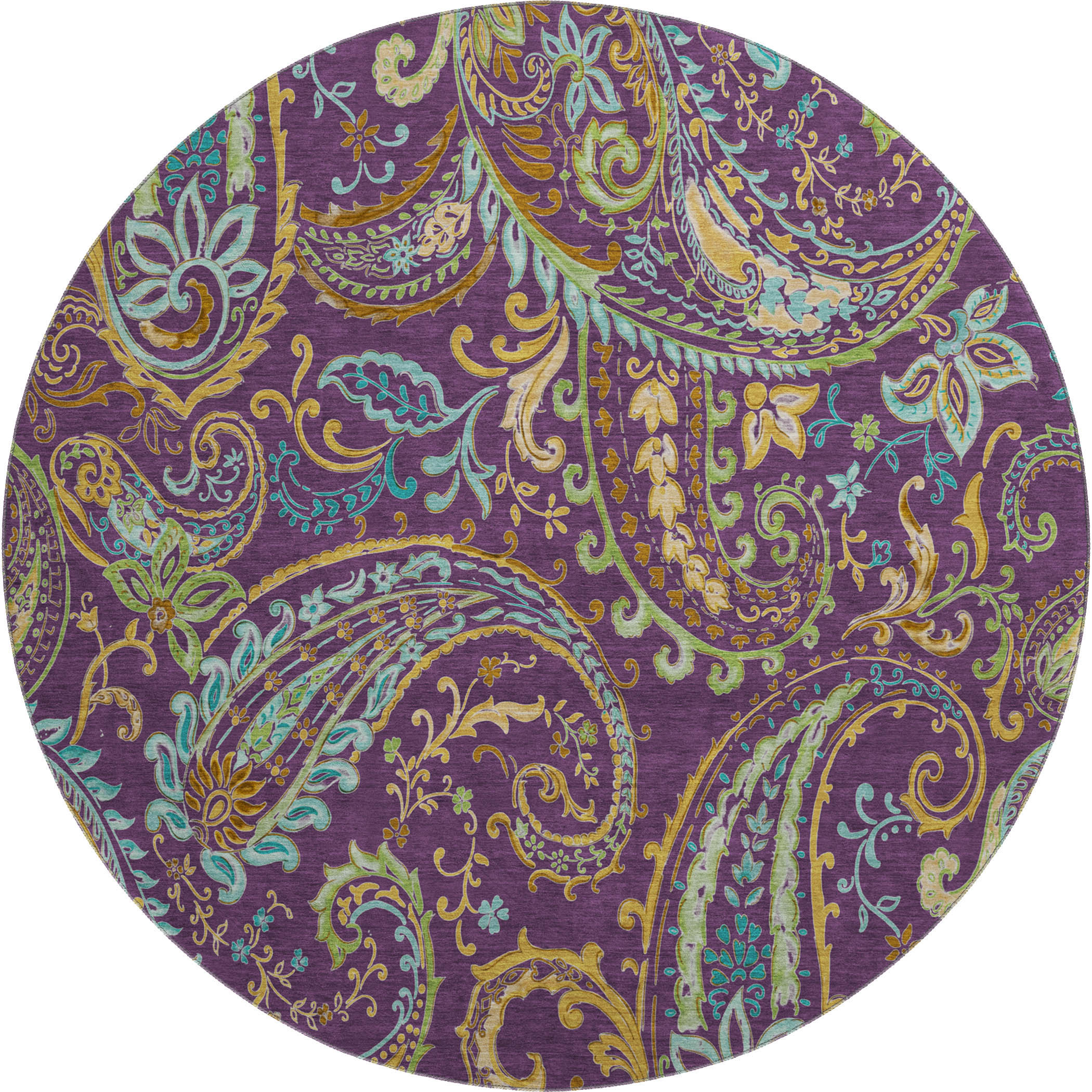 Queenstown Machine Washable Transitional Purple Rug 8' x 8' #shape_Round