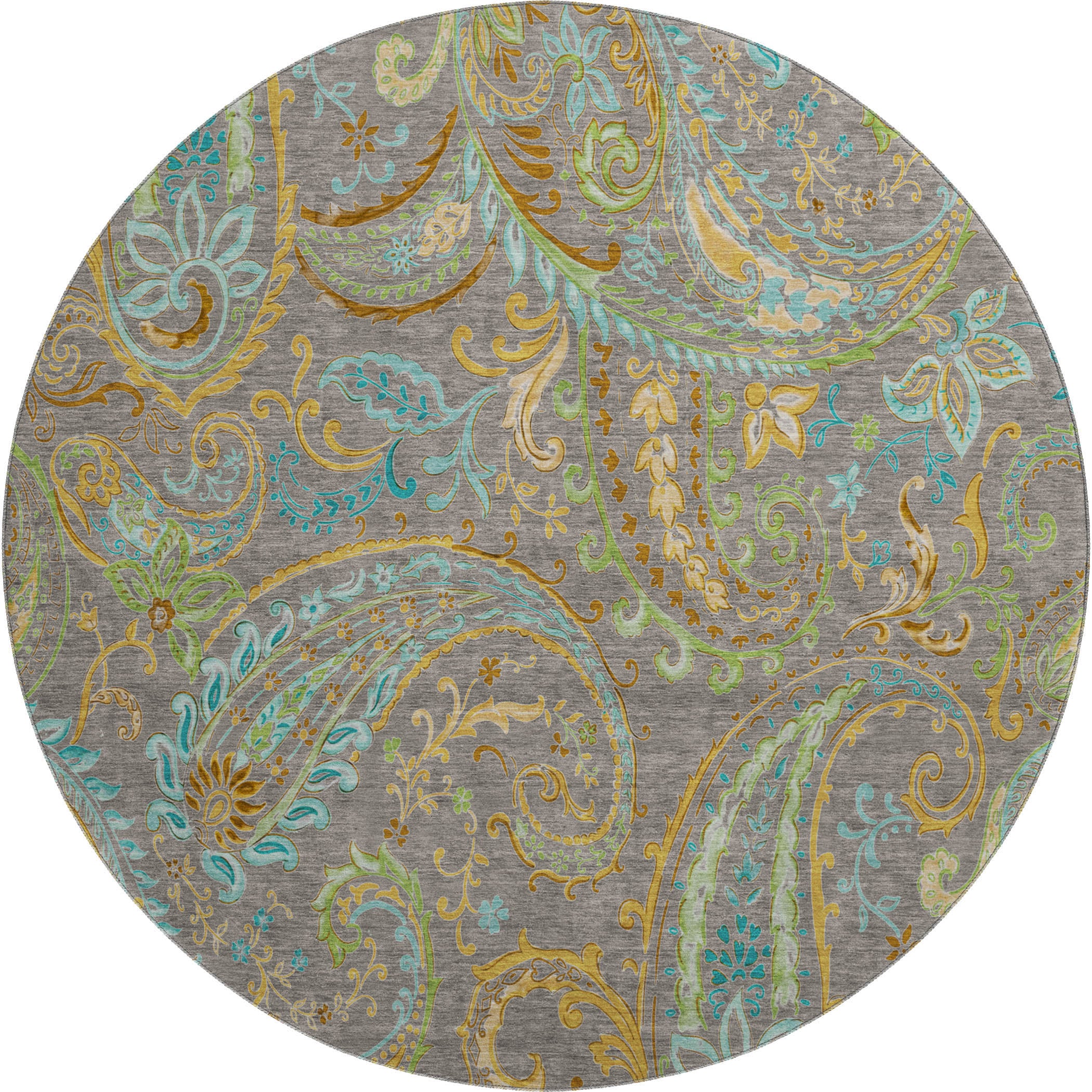Queenstown Machine Washable Transitional Taupe Brown Rug 8' x 8' #shape_Round