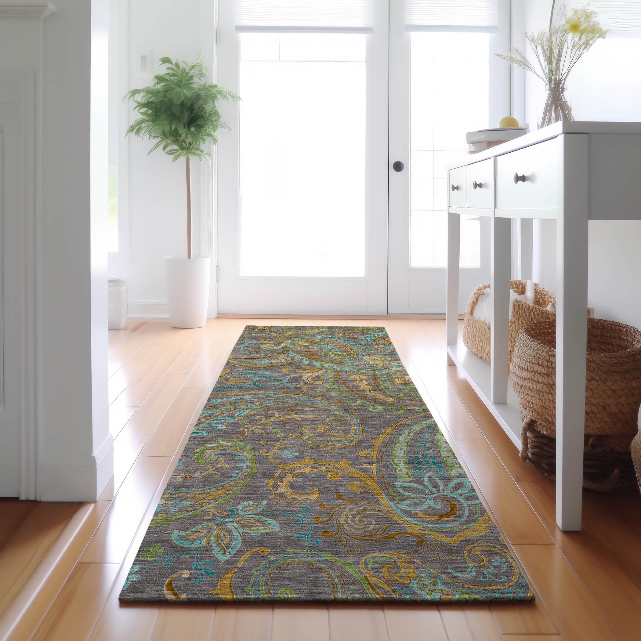 Queenstown Machine Washable Transitional Taupe Brown Rug 2'3" x 7'6" #shape_Runner