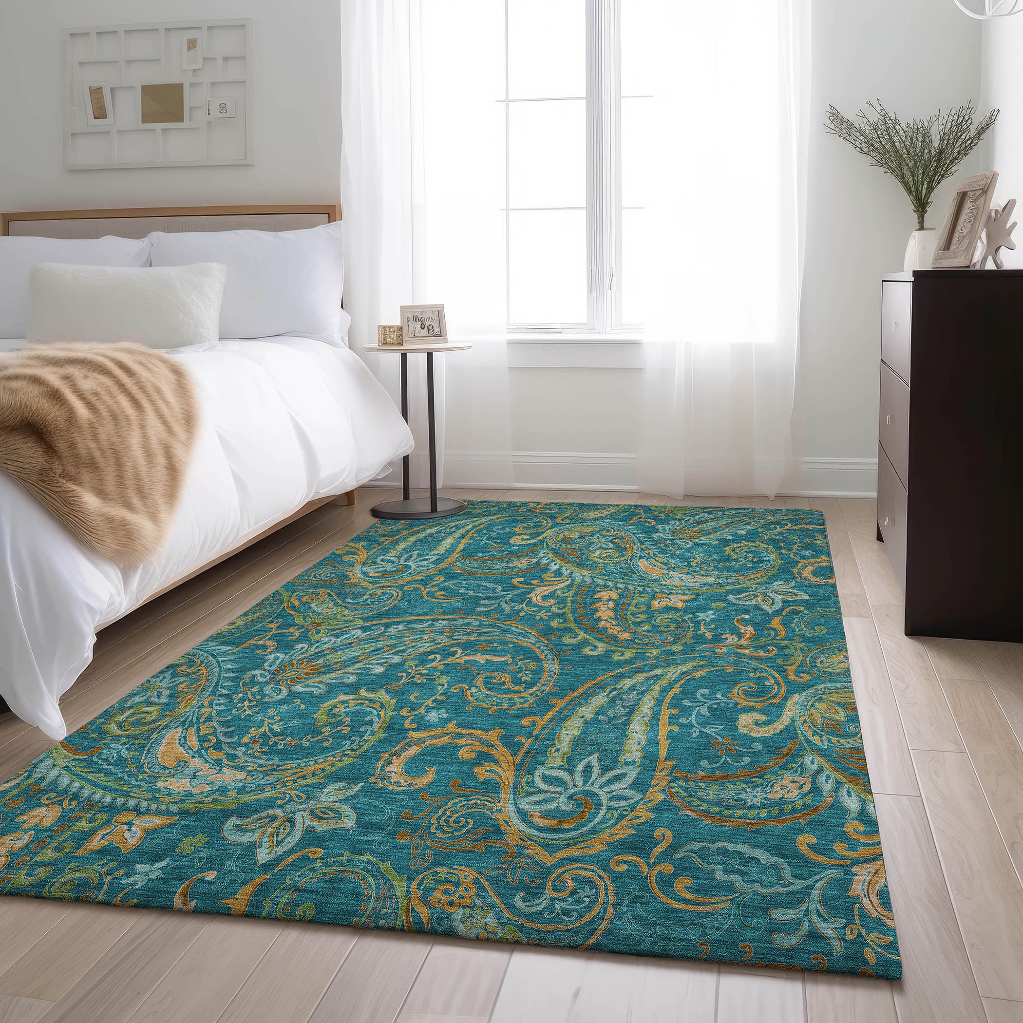 Queenstown Machine Washable Transitional Teal Rug 2'6" x 3'10" #shape_Rectangle