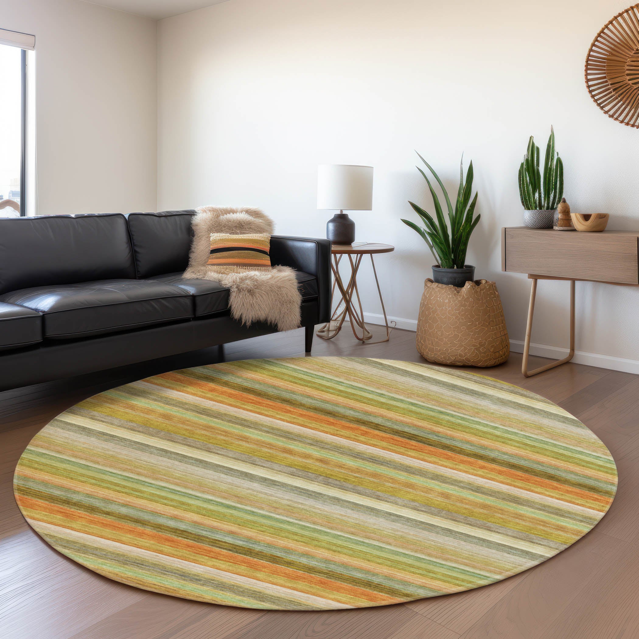 Chiang Mai Machine Washable Transitional Aloe Green Rug 8' x 8' #shape_Round