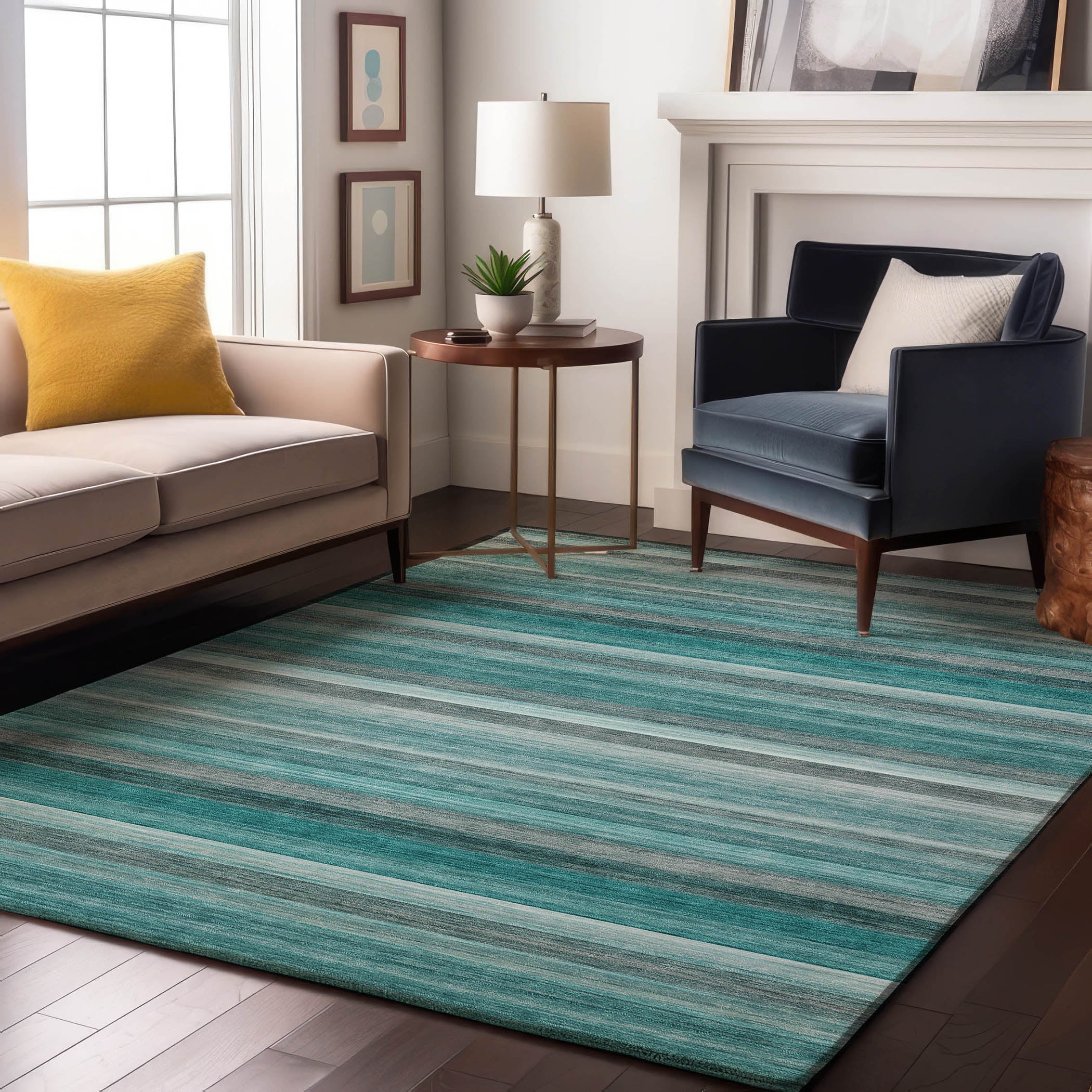 Chiang Mai Machine Washable Transitional Teal Rug 2'6" x 3'10" #shape_Rectangle