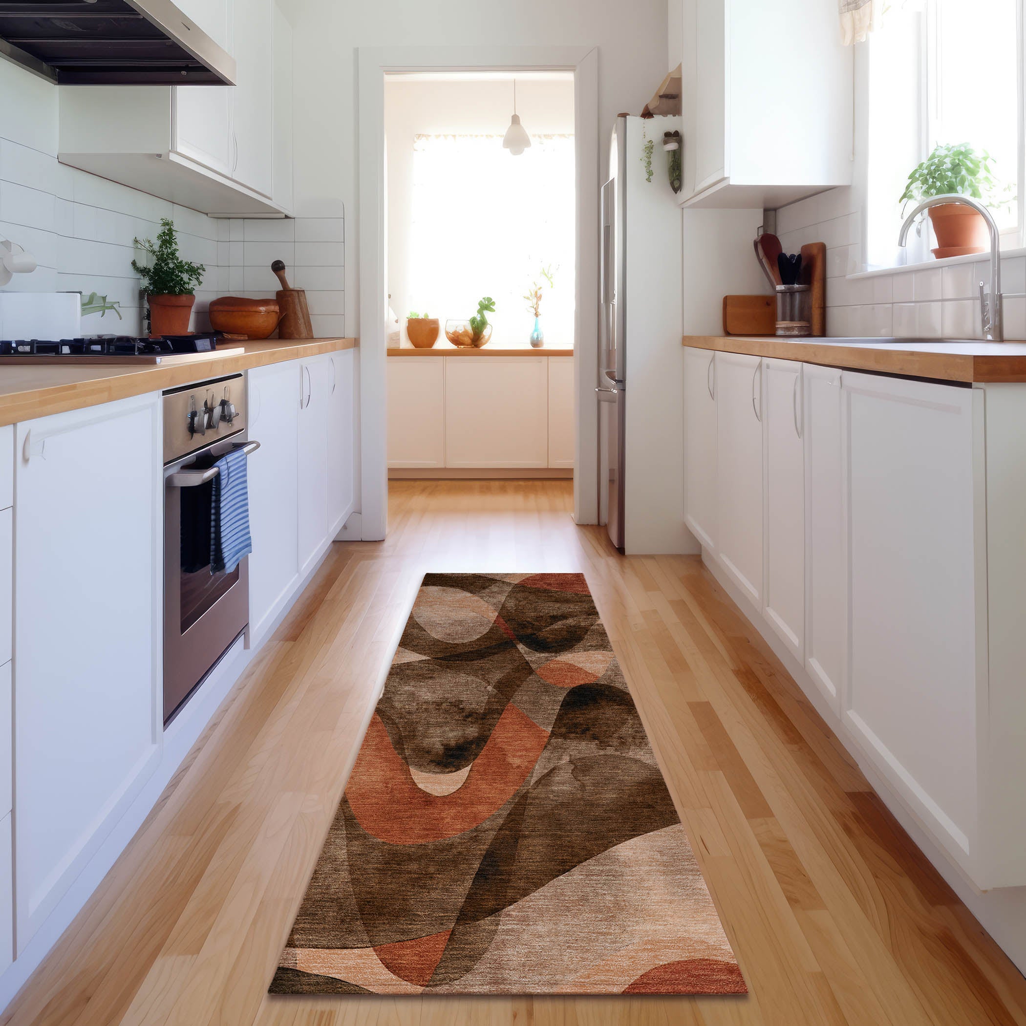 Cairo Machine Washable Contemporary Chocolate Brown Rug 2'3" x 7'6" #shape_Runner