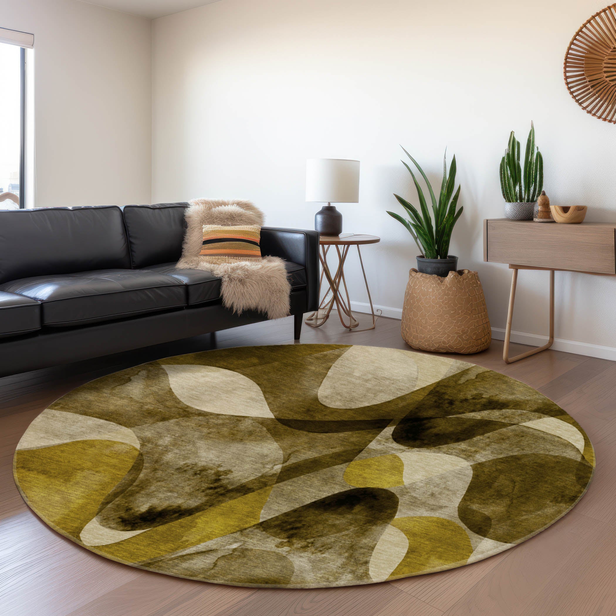 Cairo Machine Washable Contemporary Coffee Brown Rug 8' x 8' #shape_Round