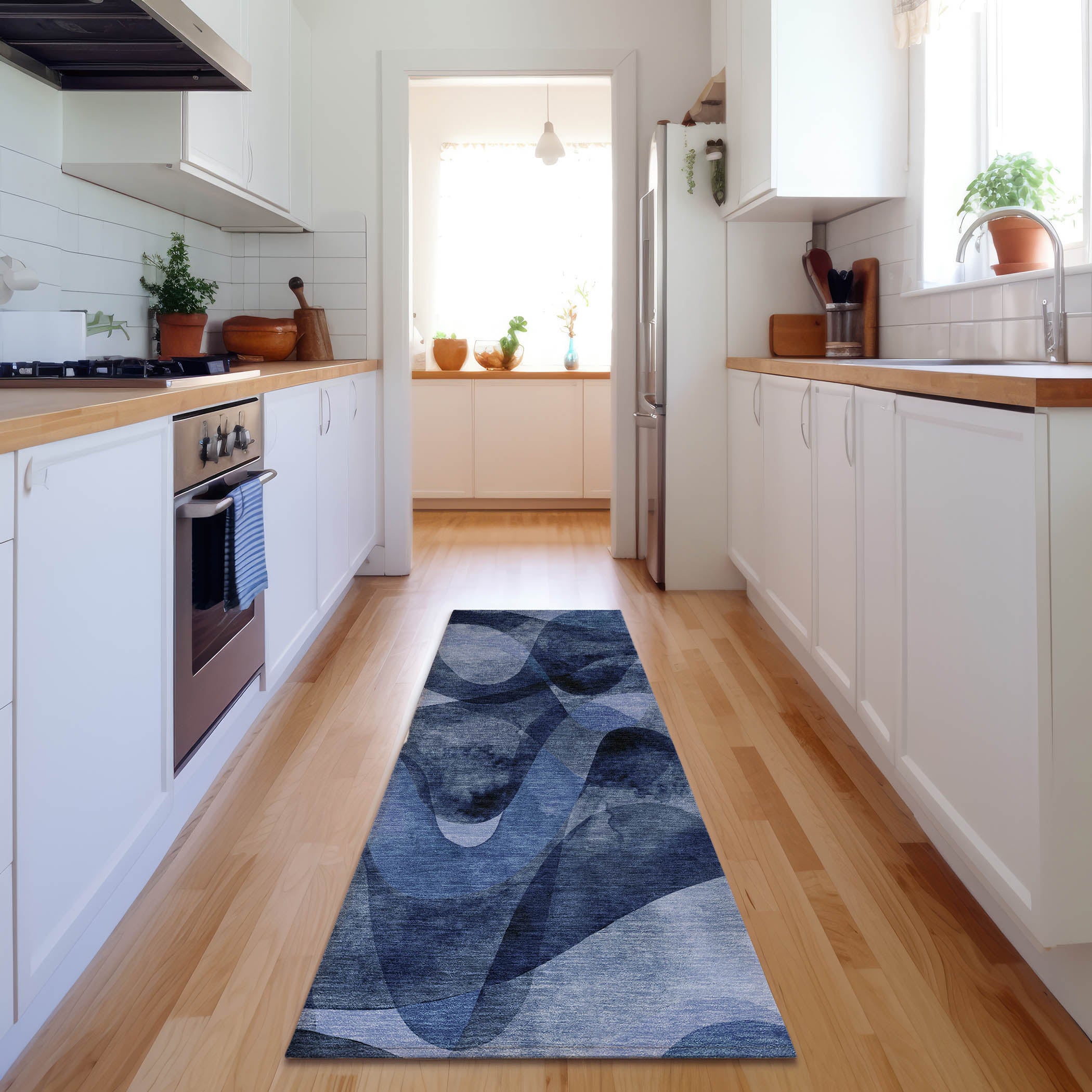 Cairo Machine Washable Contemporary Navy Blue Rug 2'3" x 7'6" #shape_Runner