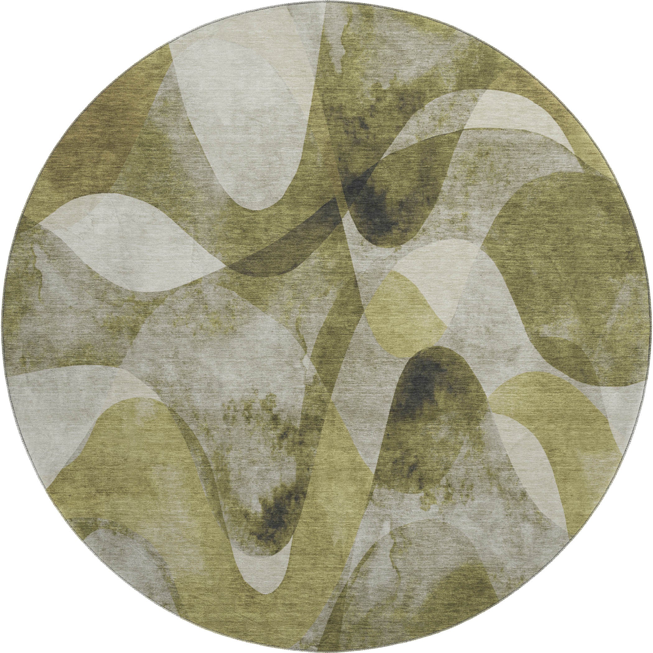 Cairo Machine Washable Contemporary Olive Green Rug 8' x 8' #shape_Round