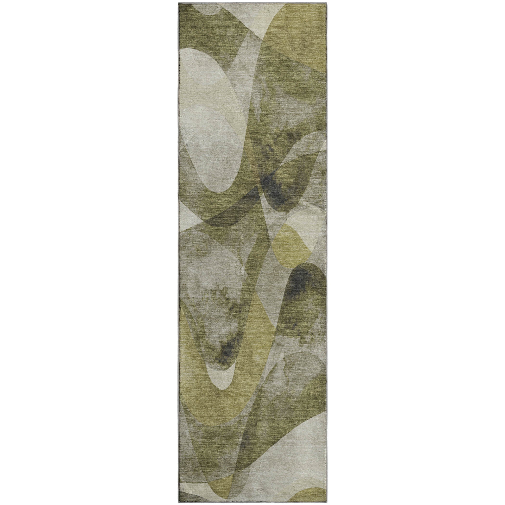 Cairo Machine Washable Contemporary Olive Green Rug 2'3" x 7'6" #shape_Runner