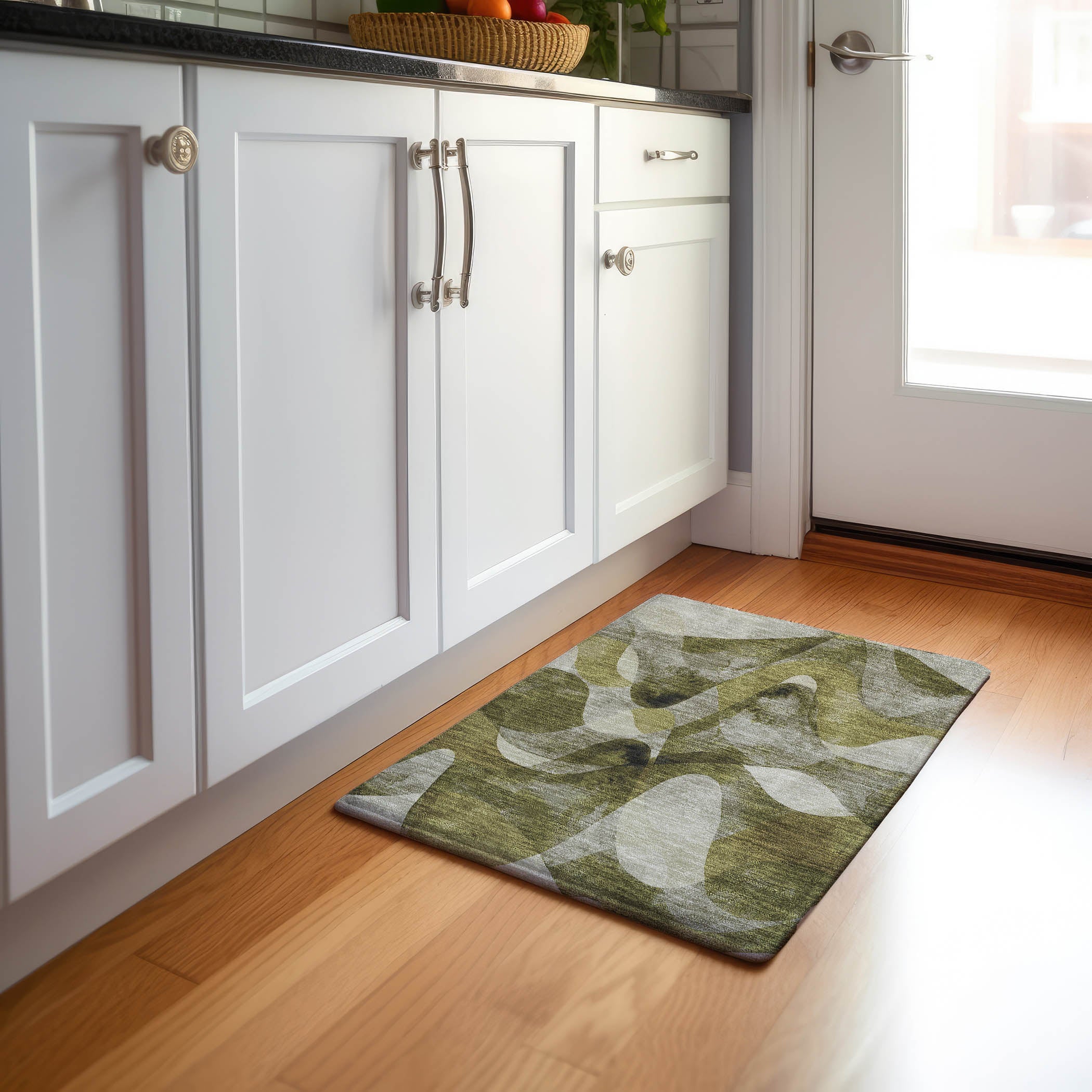 Cairo Machine Washable Contemporary Olive Green Rug 1'8" x 2'6" #shape_Rectangle