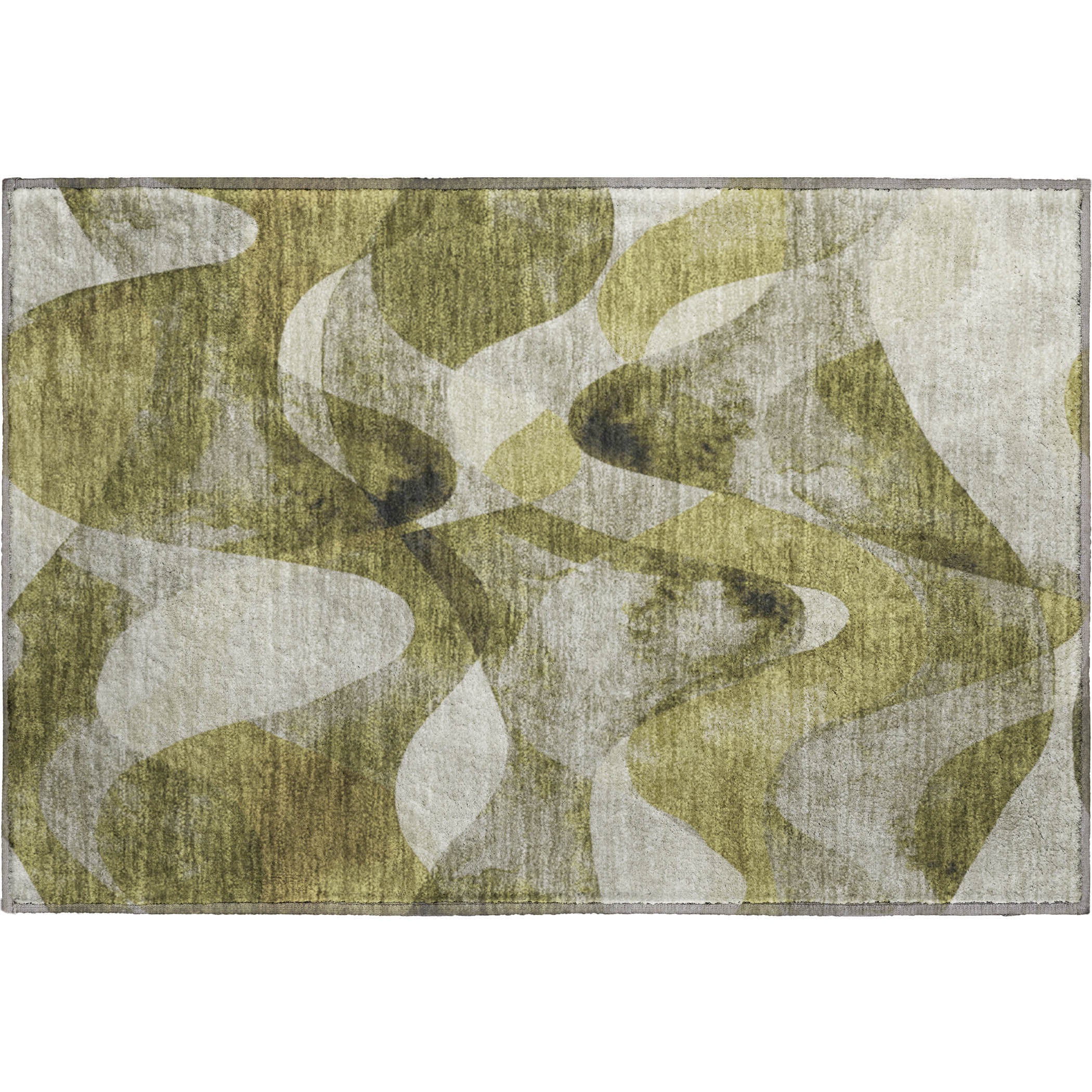 Cairo Machine Washable Contemporary Olive Green Rug 1'8" x 2'6" #shape_Rectangle