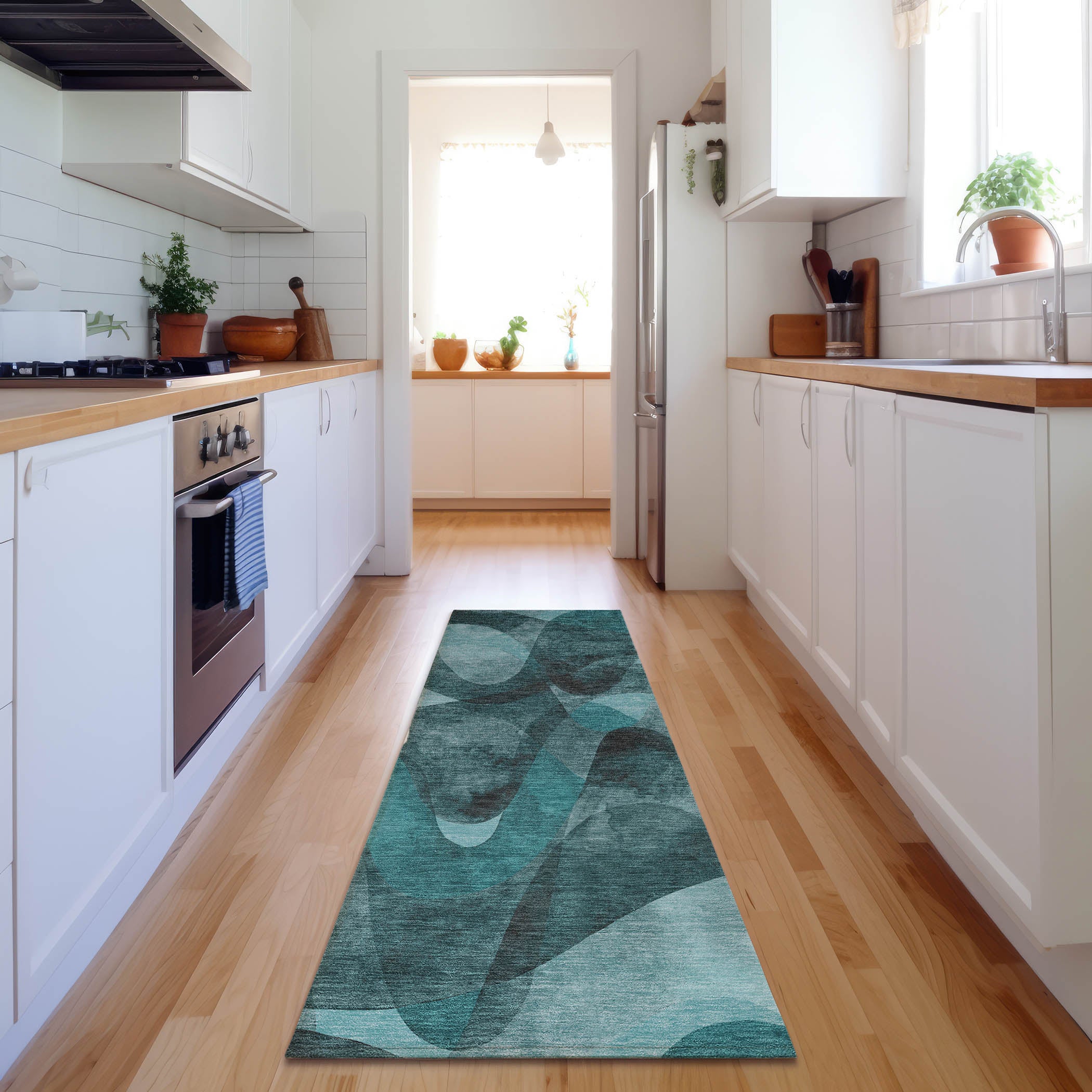 Cairo Machine Washable Contemporary Teal Rug 2'3" x 7'6" #shape_Runner