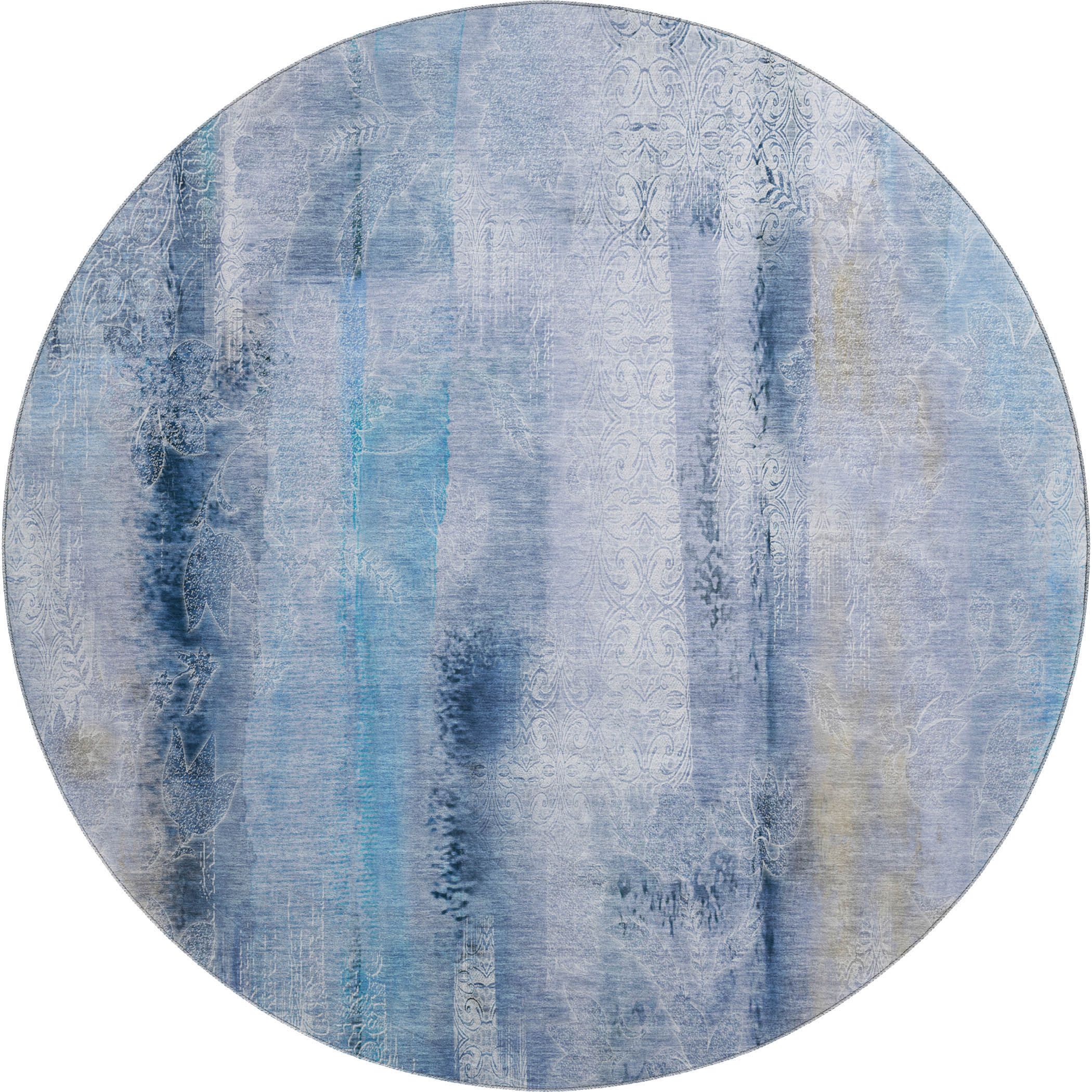 Bogota Machine Washable Transitional Blue Rug 8' x 8' #shape_Round
