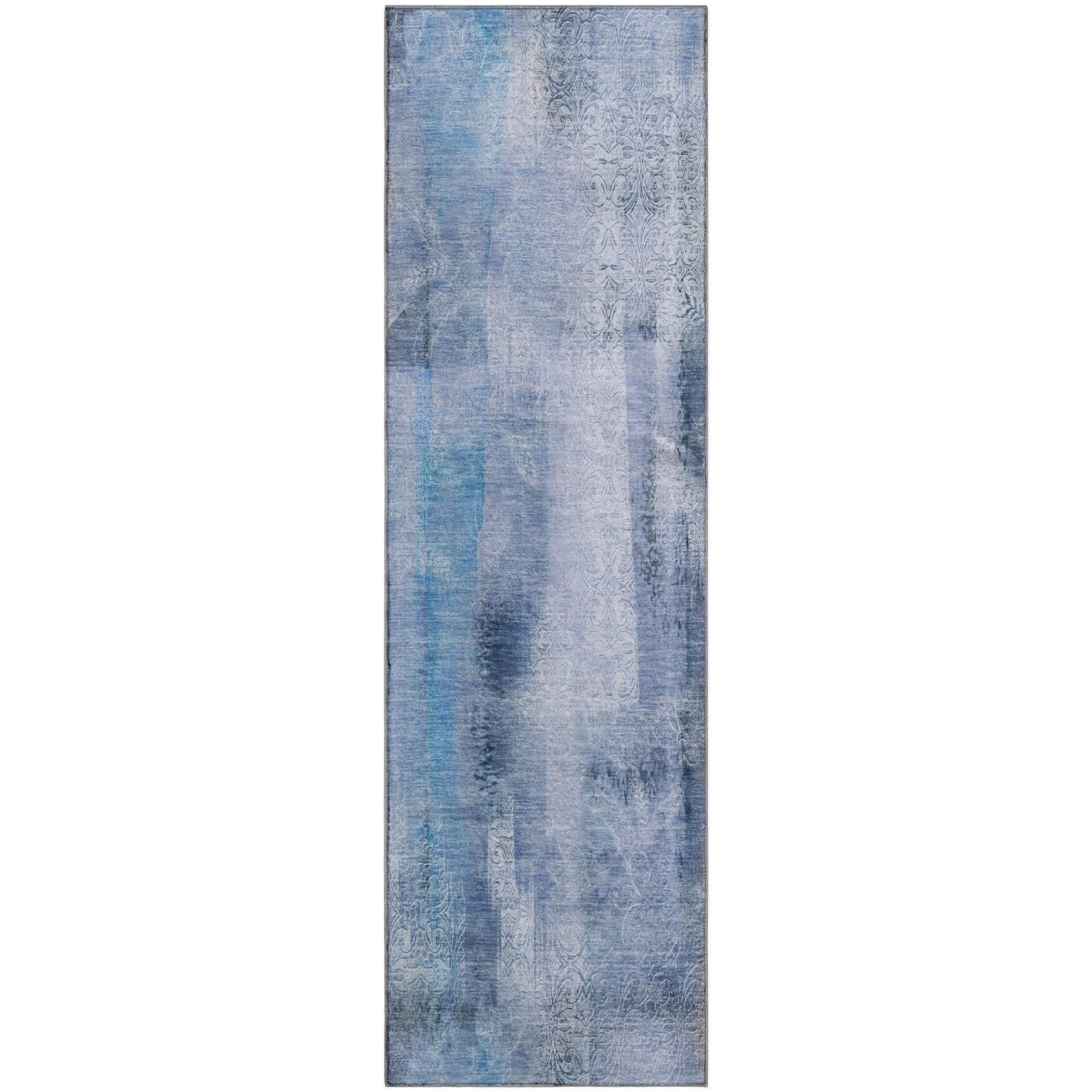 Bogota Machine Washable Transitional Blue Rug 2'3" x 7'6" #shape_Runner