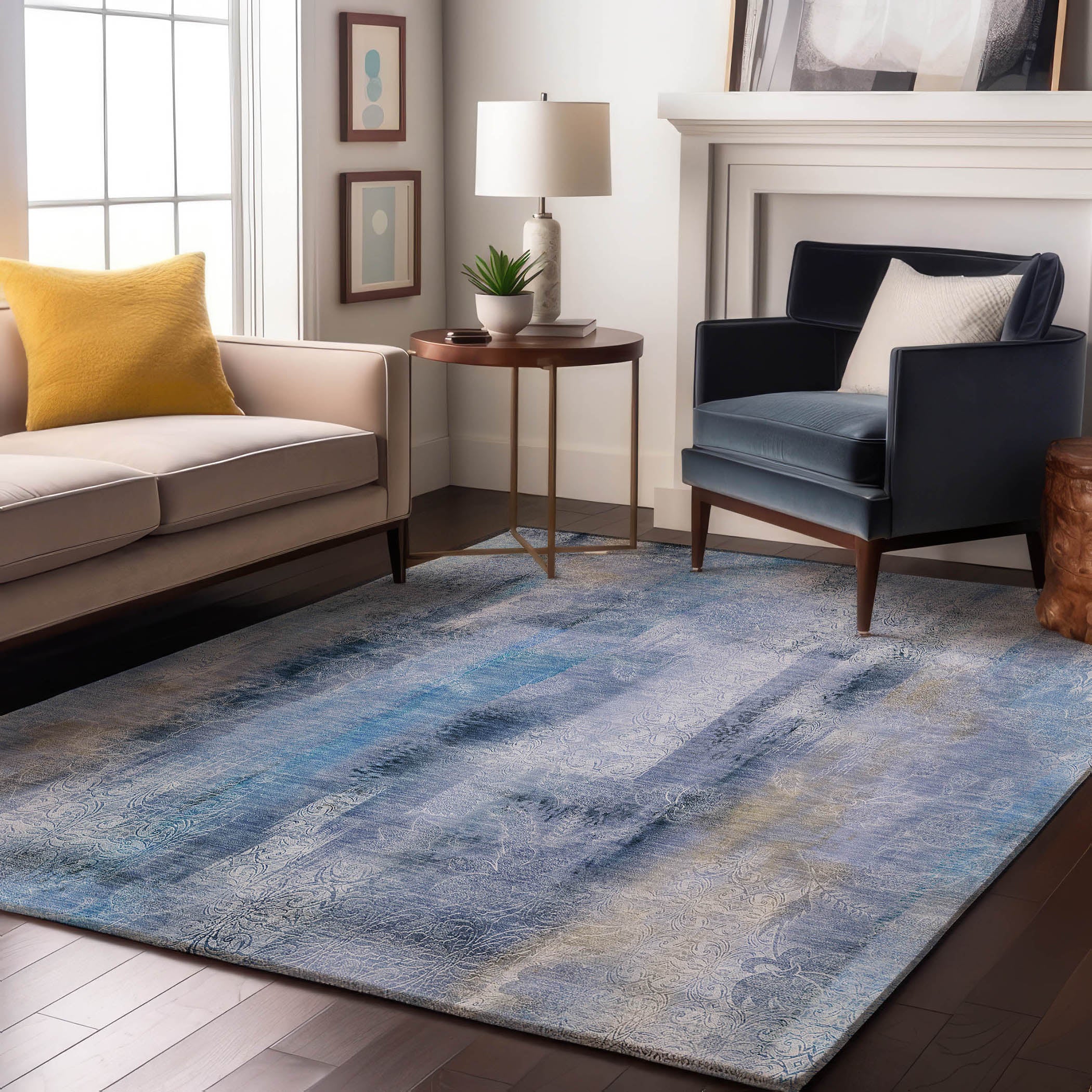 Bogota Machine Washable Transitional Blue Rug 2'6" x 3'10" #shape_Rectangle