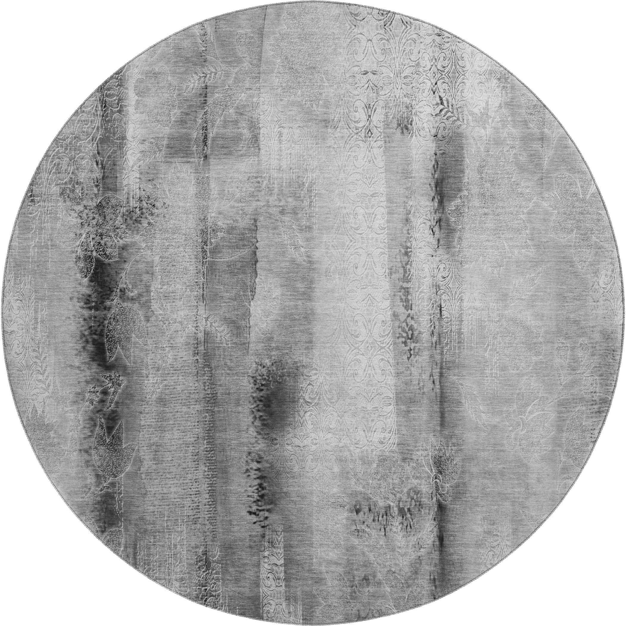 Bogota Machine Washable Transitional Gray Rug 8' x 8' #shape_Round