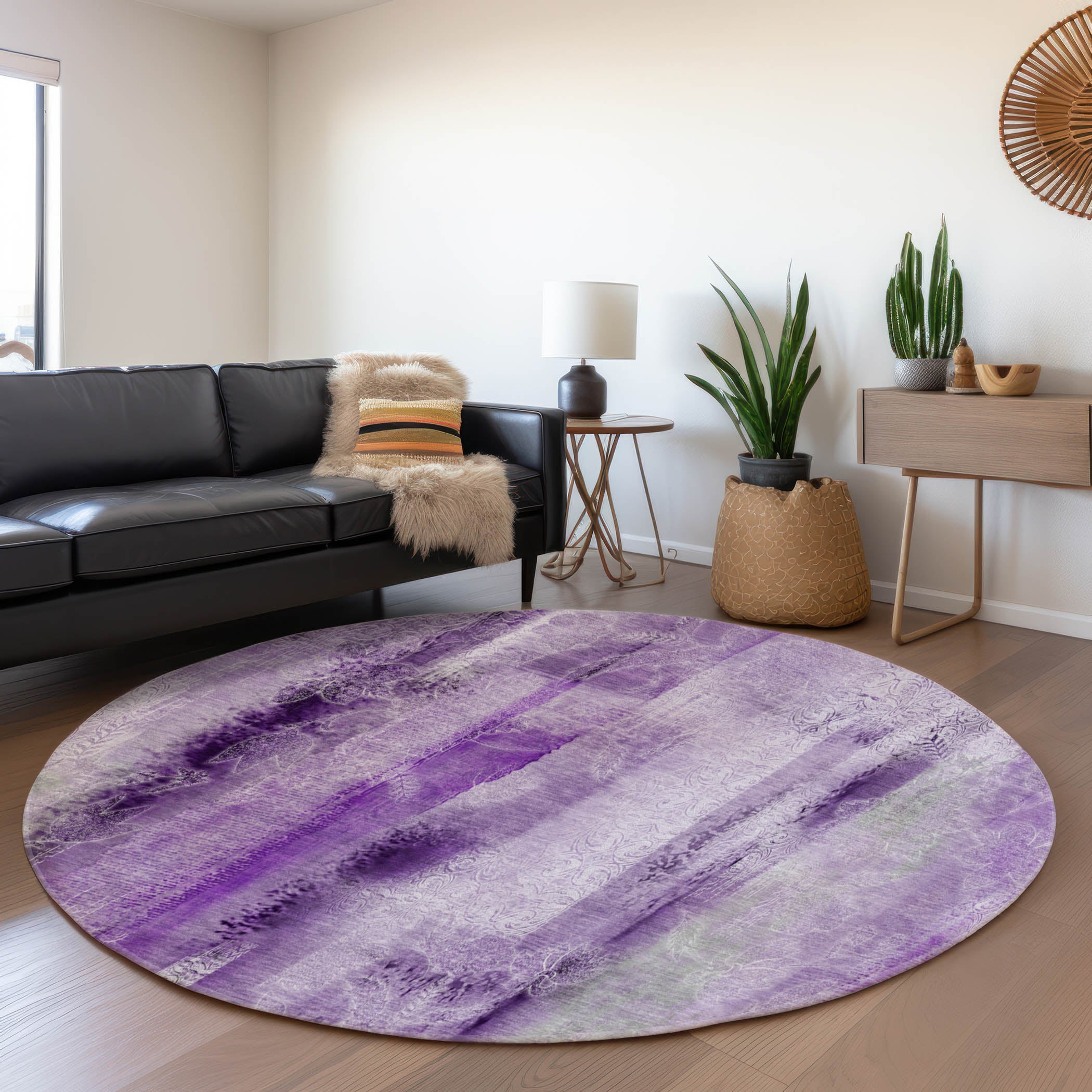 Bogota Machine Washable Transitional Purple Rug 8' x 8' #shape_Round
