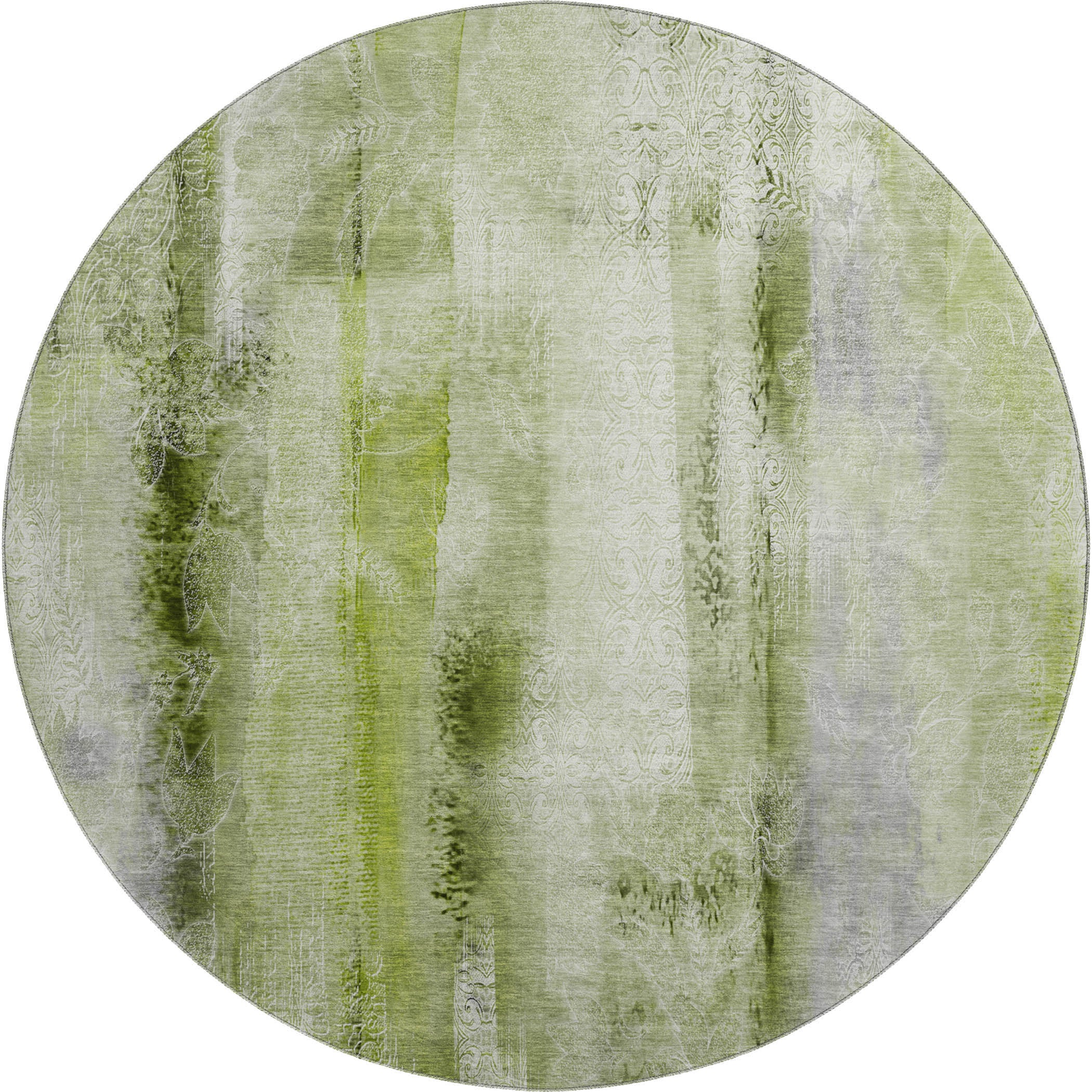 Bogota Machine Washable Transitional Sage Green Rug 8' x 8' #shape_Round