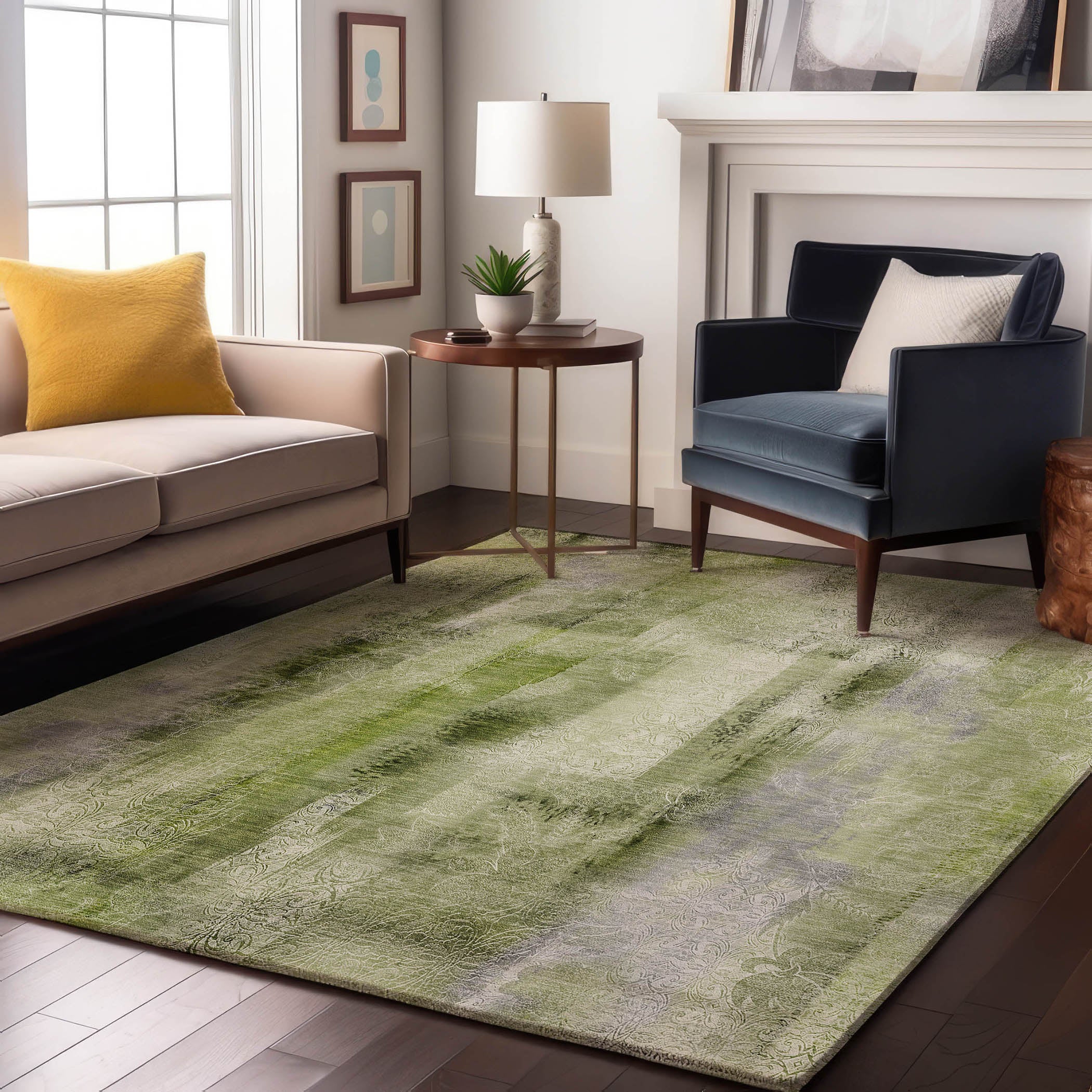 Bogota Machine Washable Transitional Sage Green Rug 2'6" x 3'10" #shape_Rectangle