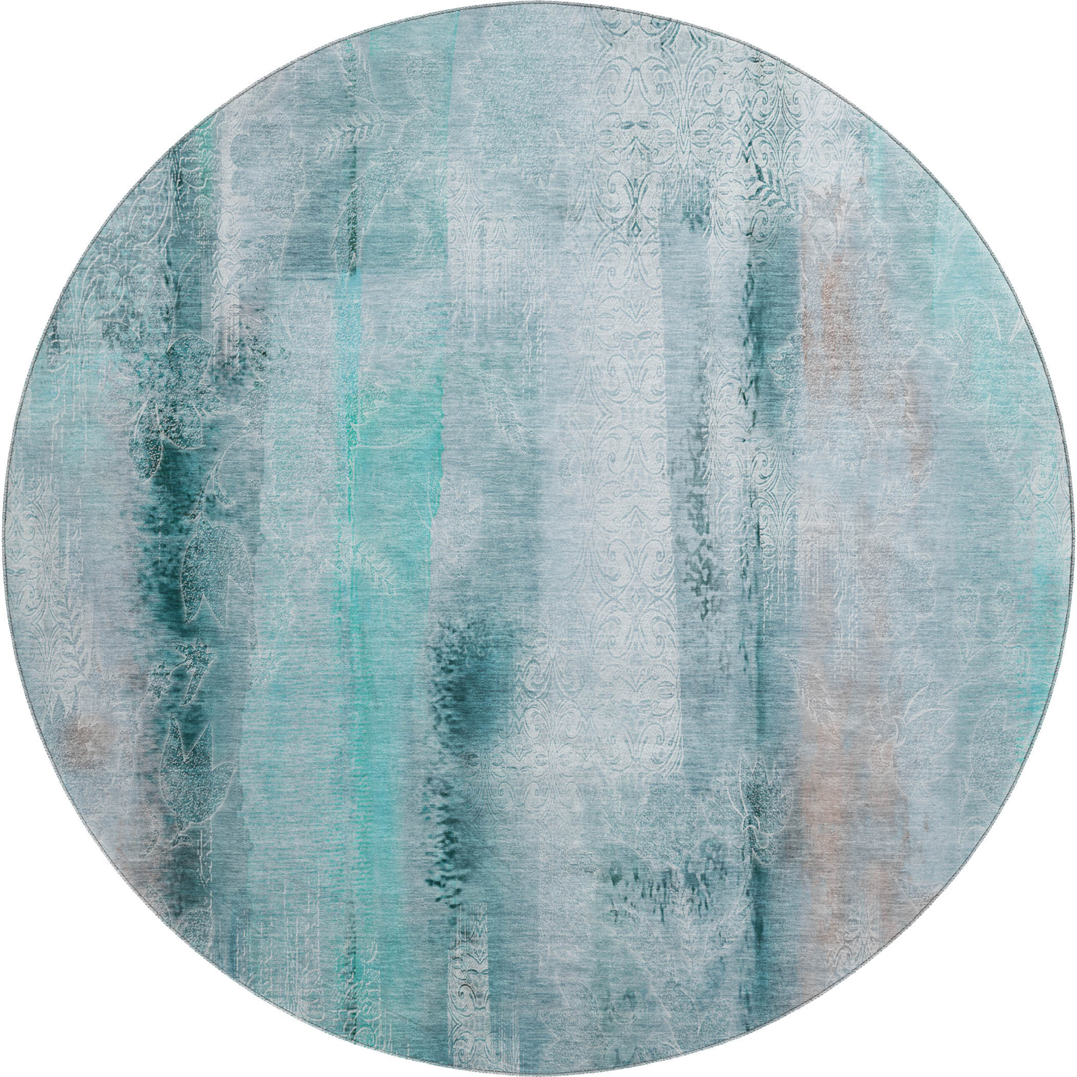 Bogota Machine Washable Transitional Teal Rug 8' x 8' #shape_Round
