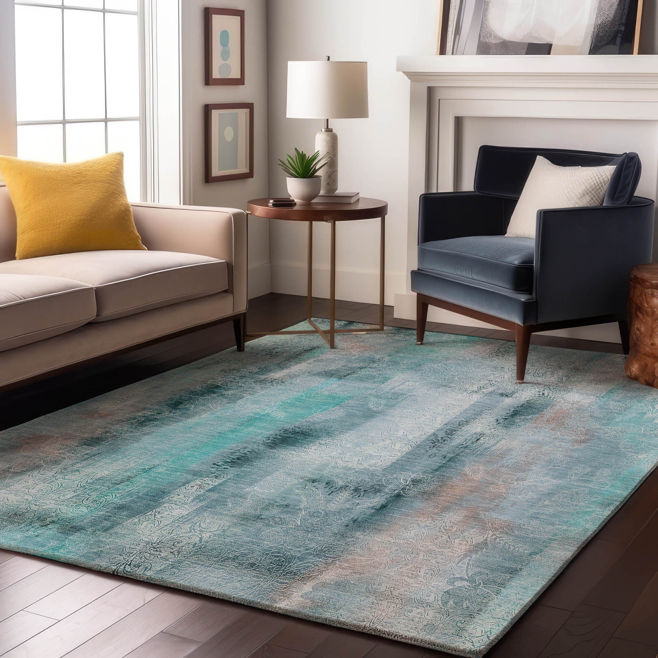 Bogota Machine Washable Transitional Teal Rug 2'6" x 3'10" #shape_Rectangle
