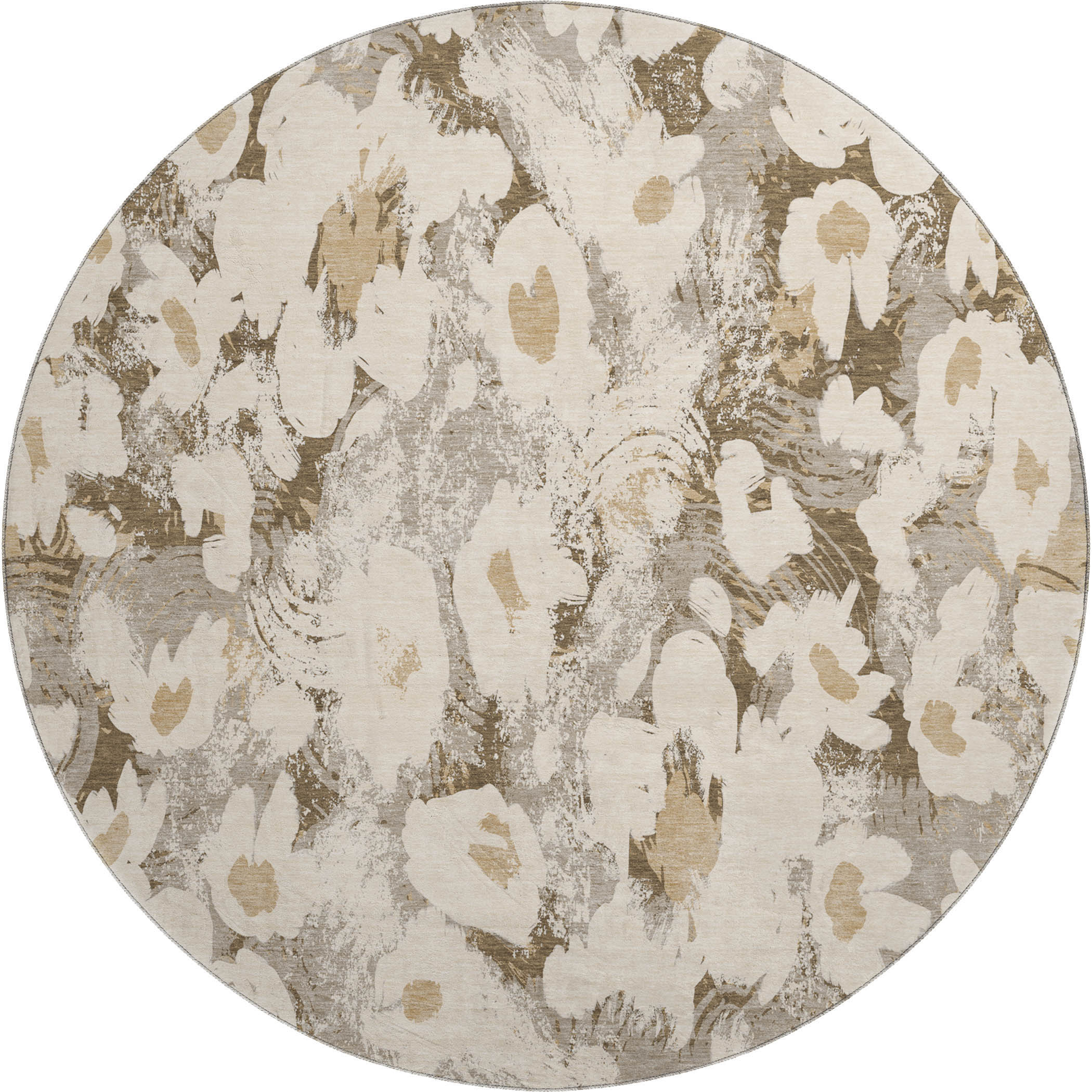 Mdina Machine Washable Transitional Khaki Brown Rug 8' x 8' #shape_Round