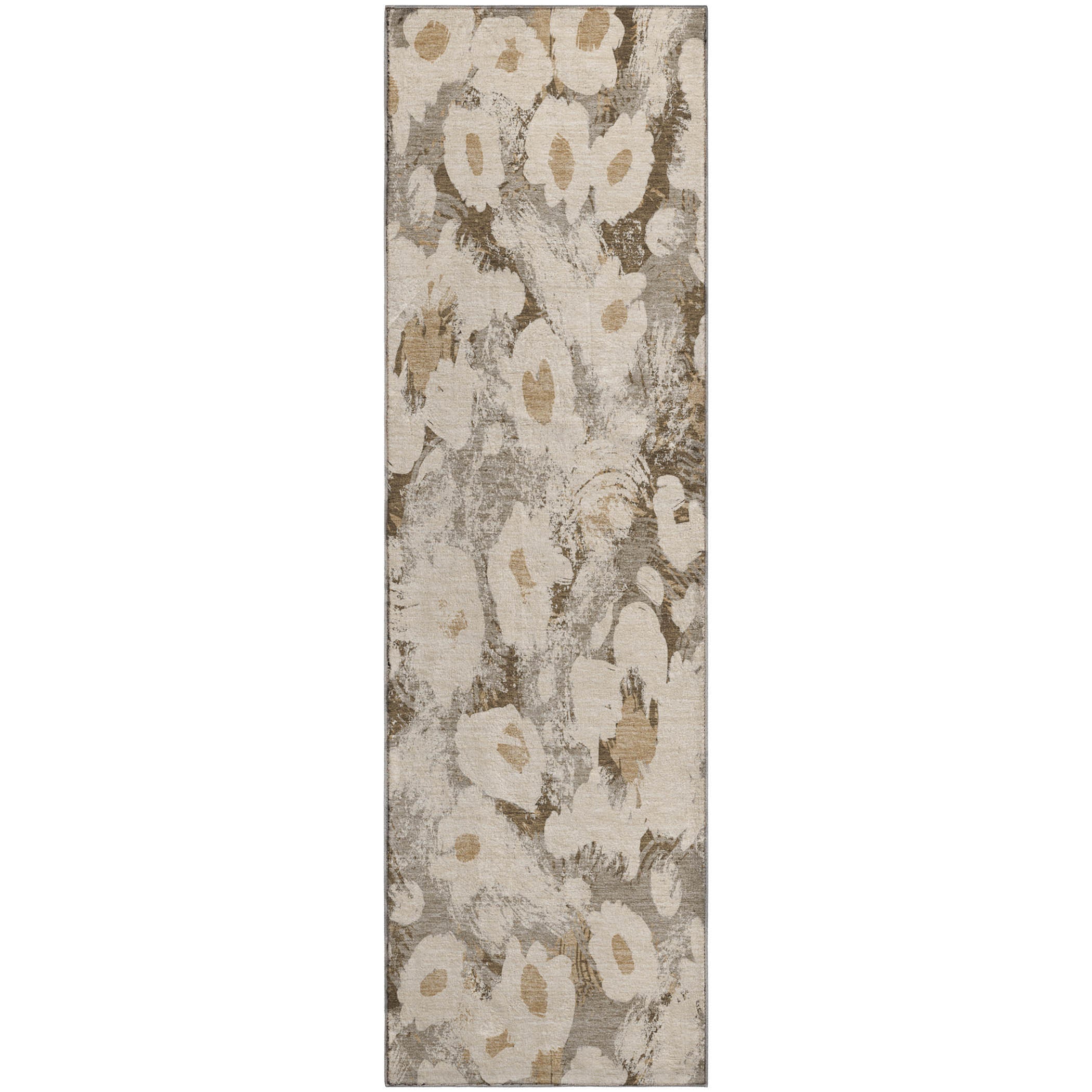 Mdina Machine Washable Transitional Khaki Brown Rug 2'3" x 7'6" #shape_Runner