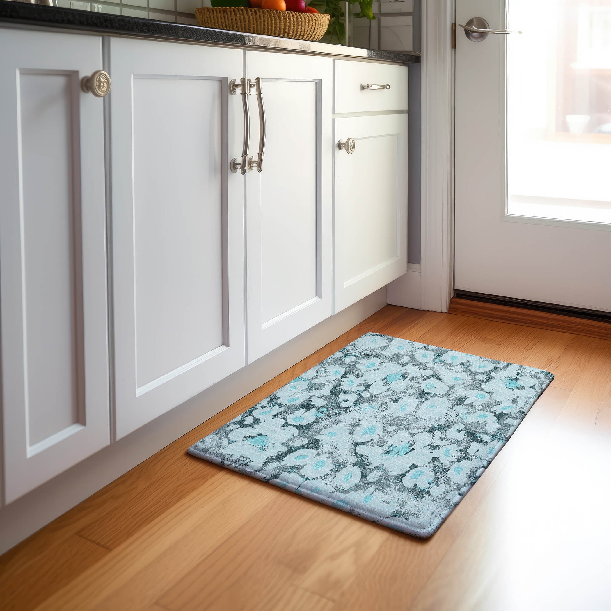 Mdina Machine Washable Transitional Teal Rug 1'8" x 2'6" #shape_Rectangle
