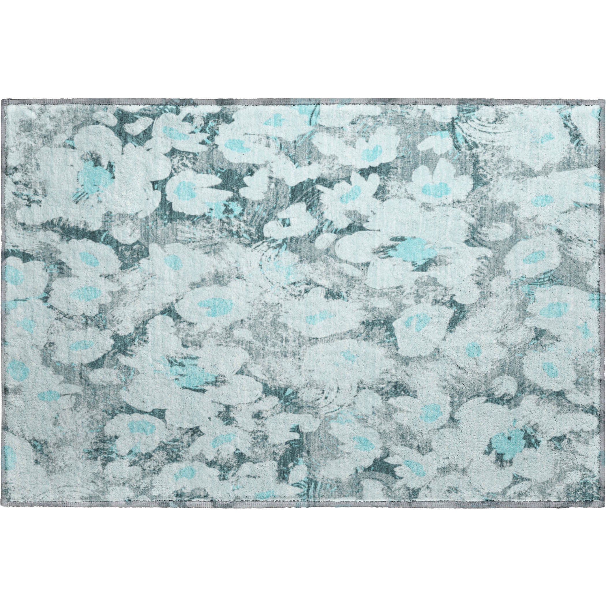 Mdina Machine Washable Transitional Teal Rug 1'8" x 2'6" #shape_Rectangle
