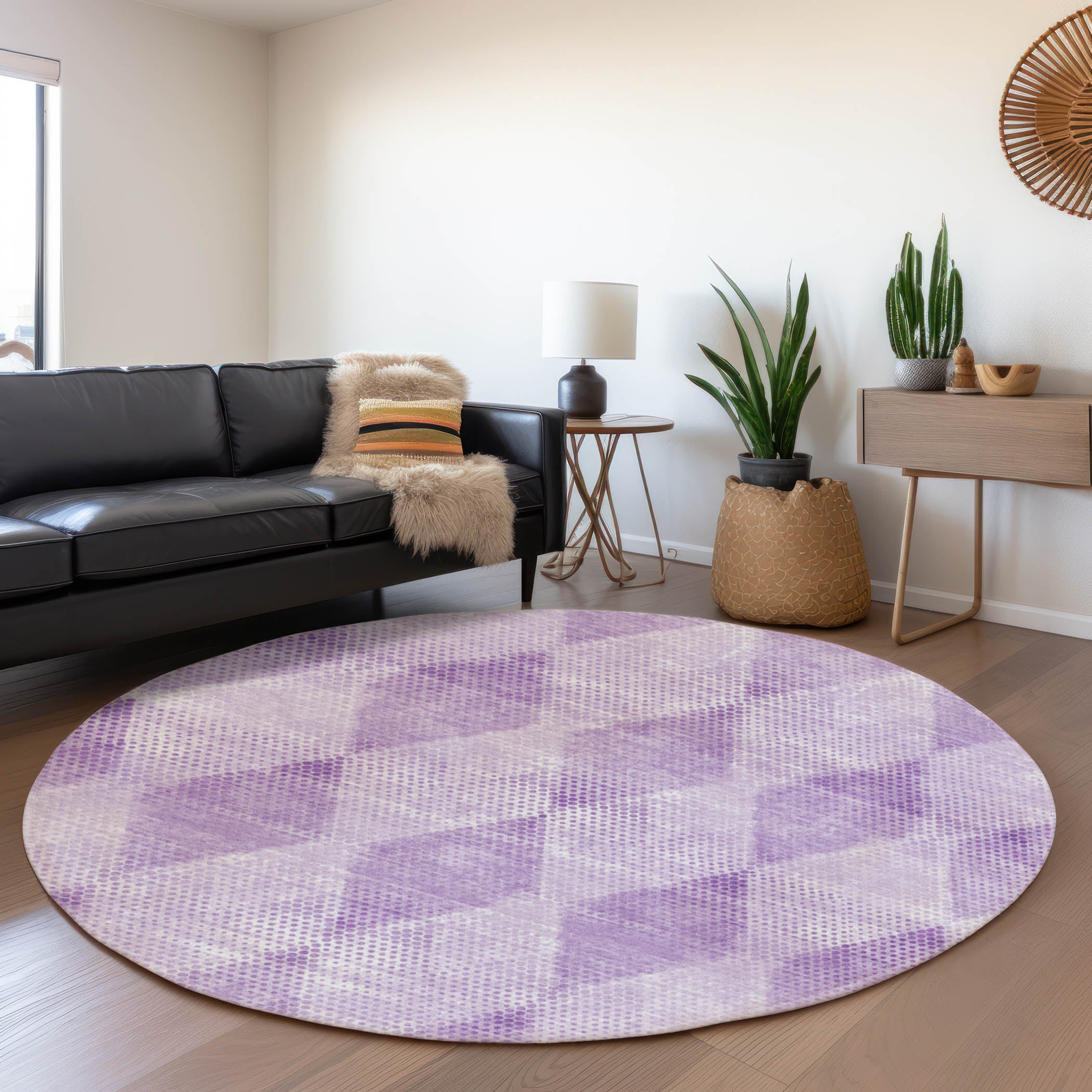 Kyoto Machine Washable Transitional Lavender Purple Rug 8' x 8' #shape_Round