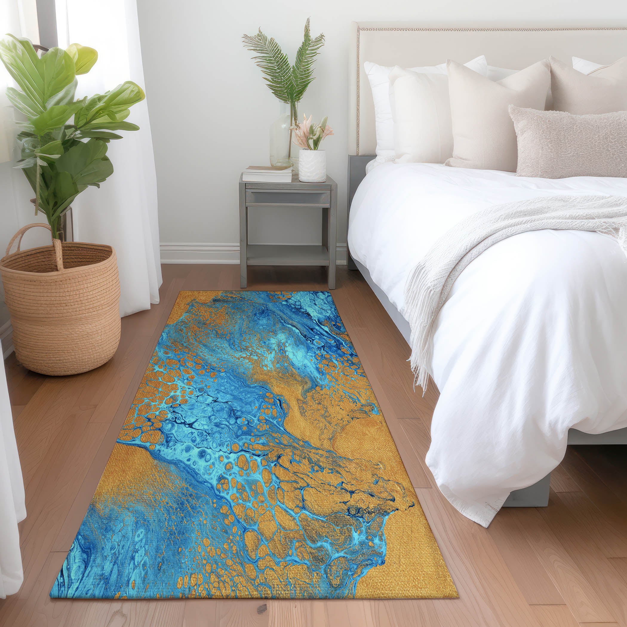 Tallinn Machine Washable Contemporary Cobalt Blue Rug 2'3" x 7'6" #shape_Runner
