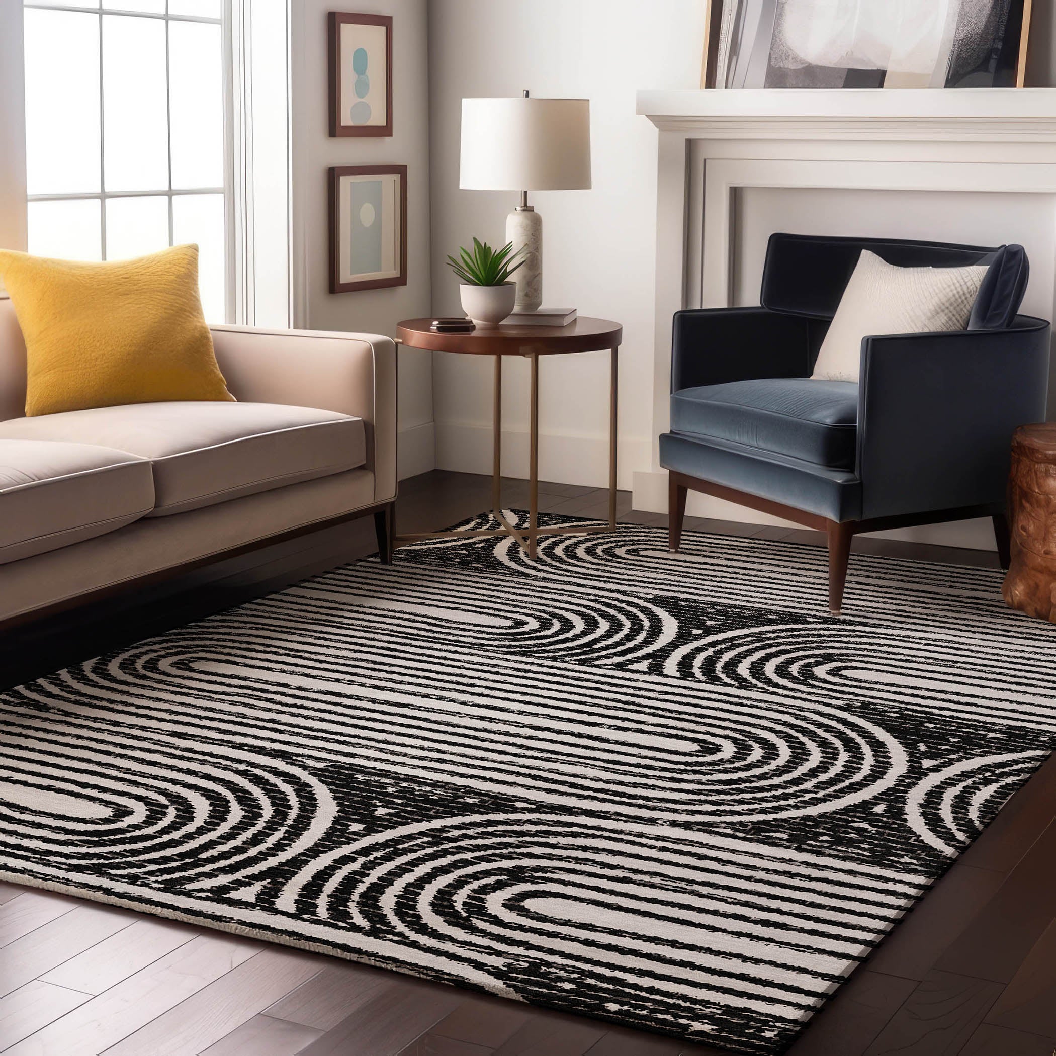 Mdina Machine Washable Contemporary Black Rug 2'6" x 3'10" #shape_Rectangle