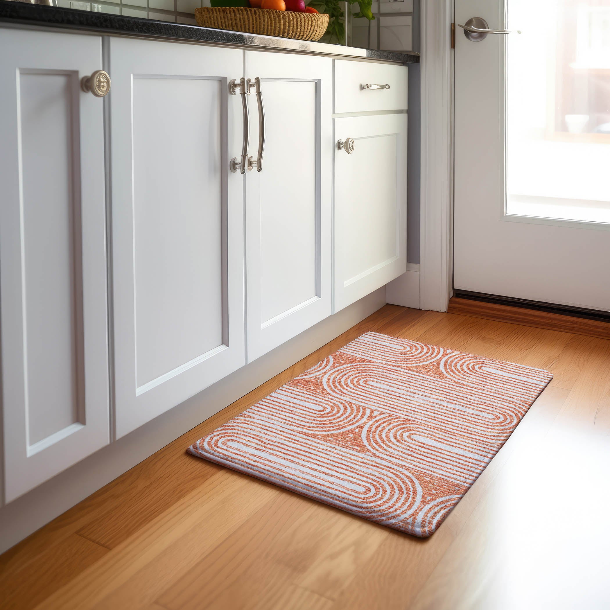 Mdina Machine Washable Contemporary Salmon Orange Rug 1'8" x 2'6" #shape_Rectangle