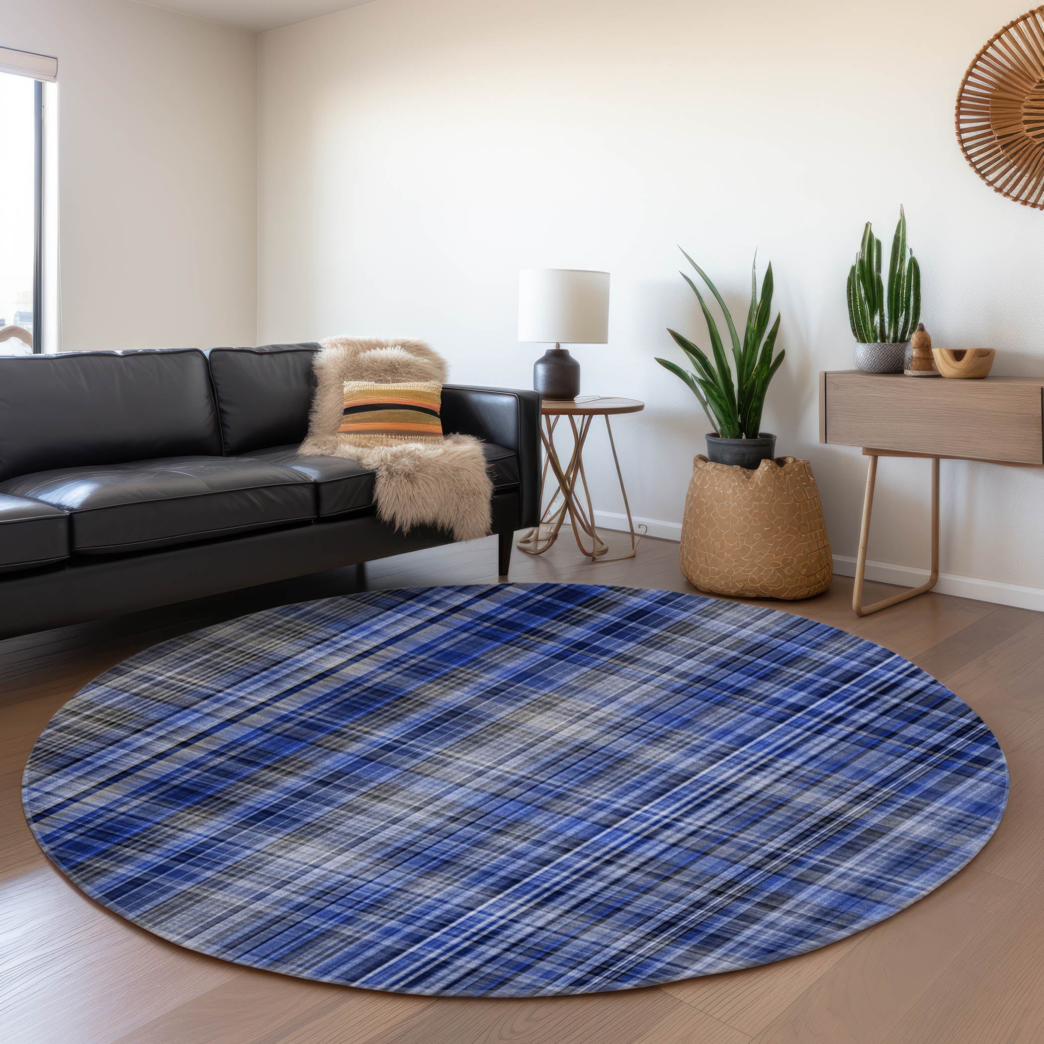 Tallinn Machine Washable Transitional Navy Blue Rug 8' x 8' #shape_Round