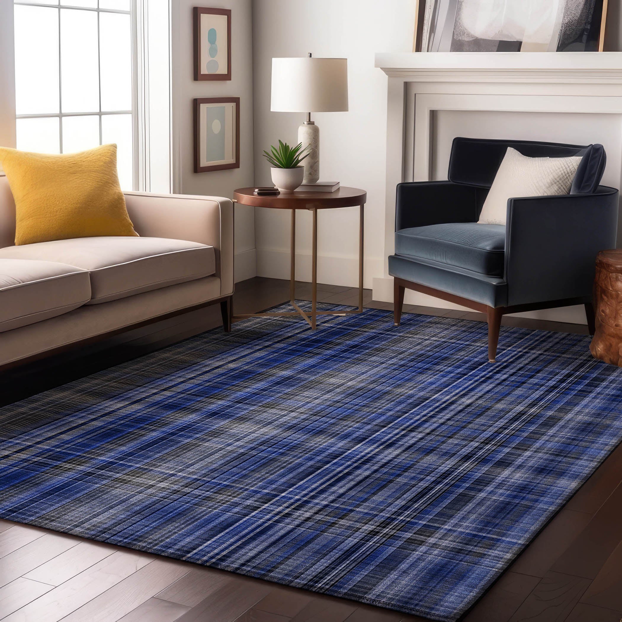 Tallinn Machine Washable Transitional Navy Blue Rug 2'6" x 3'10" #shape_Rectangle