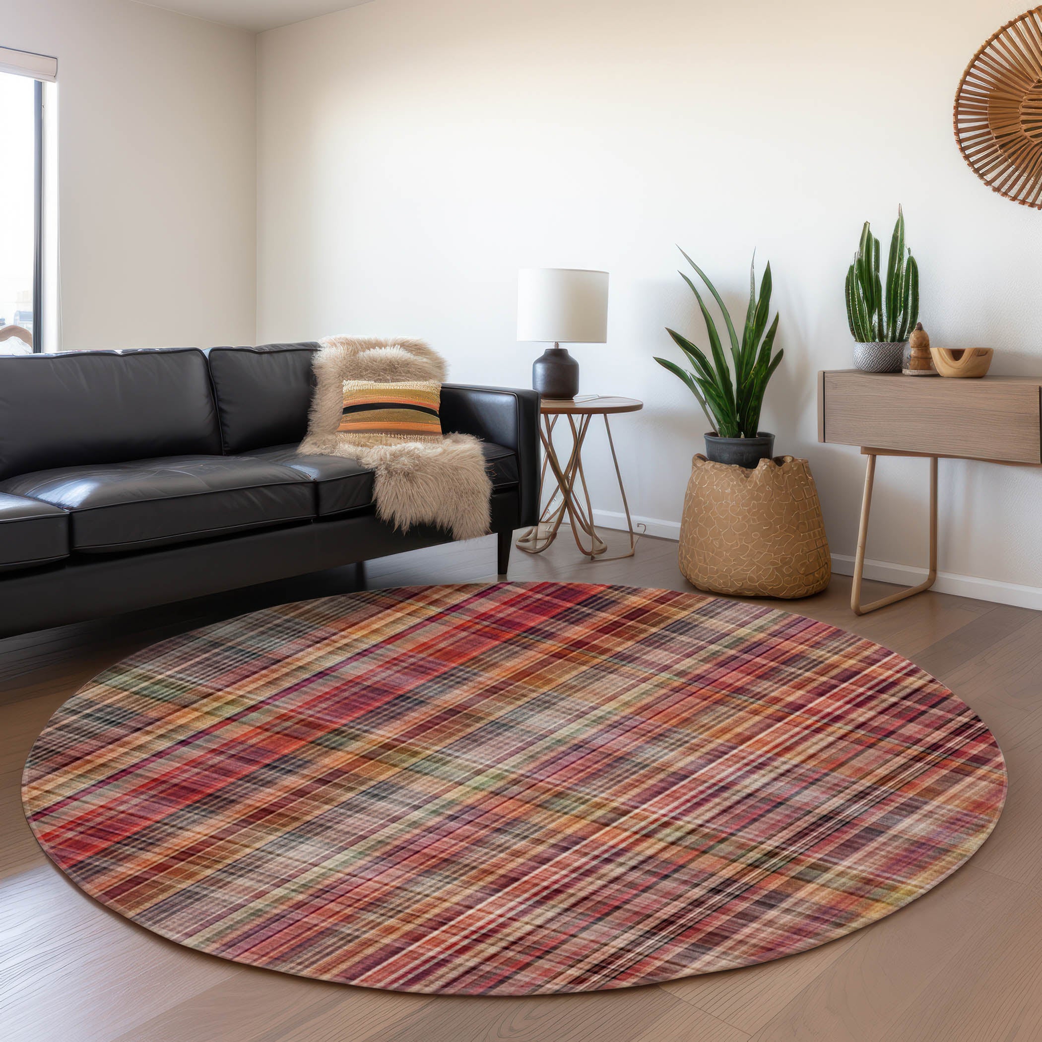 Tallinn Machine Washable Transitional Red Rug 8' x 8' #shape_Round