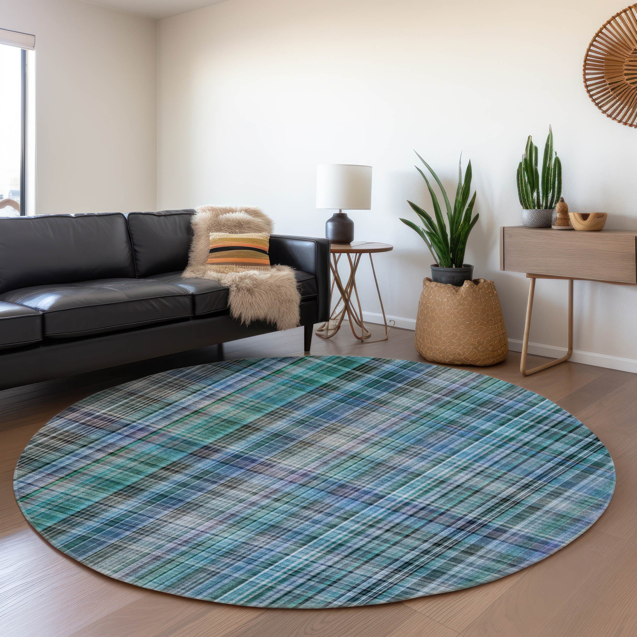Tallinn Machine Washable Transitional Teal Rug 8' x 8' #shape_Round