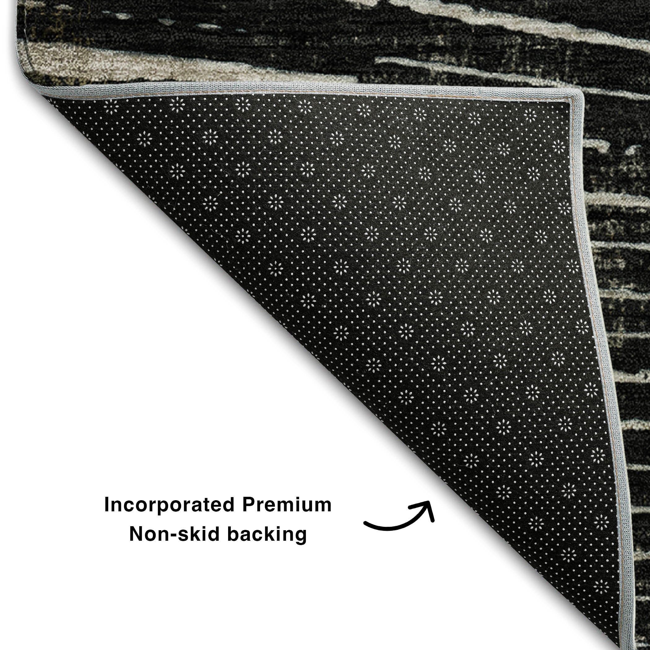 Split Machine Washable Transitional Black Rug 1'8" x 2'6" #shape_Rectangle