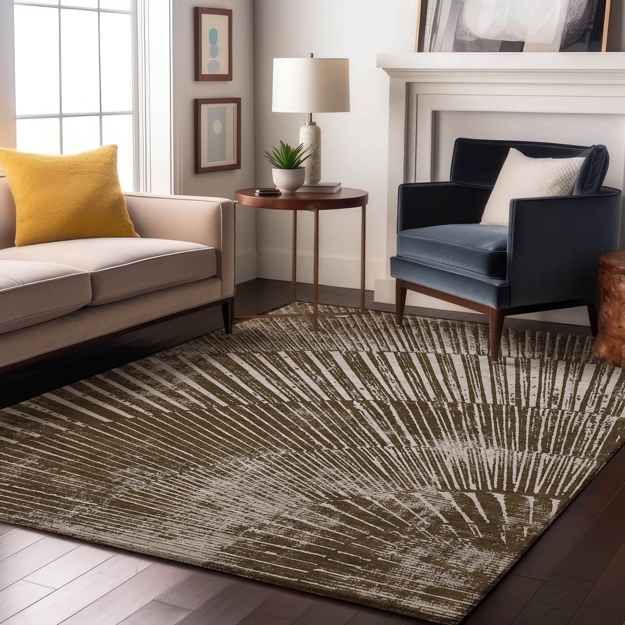 Split Machine Washable Transitional Chocolate Brown Rug 2'6" x 3'10" #shape_Rectangle
