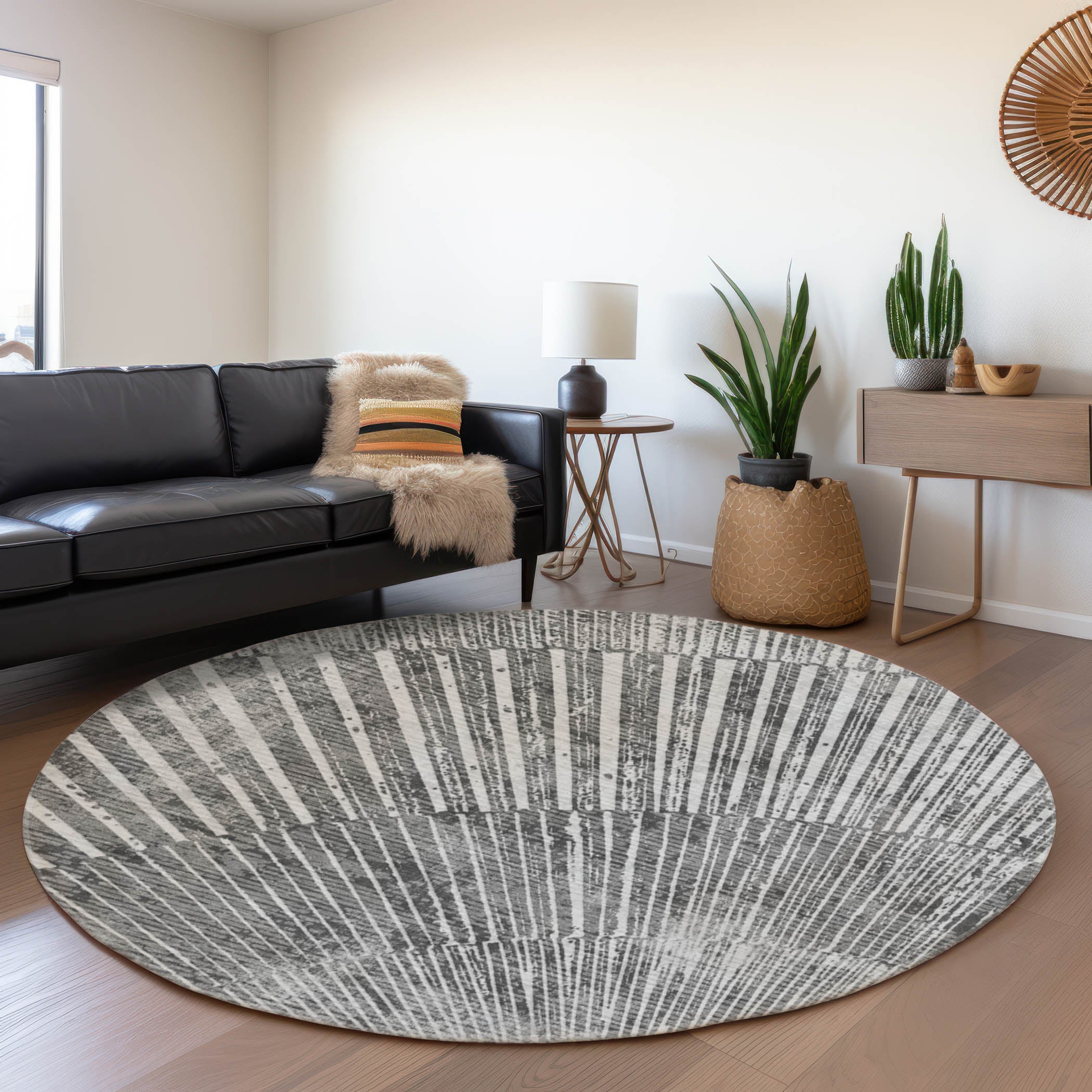 Split Machine Washable Transitional Gray Rug 8' x 8' #shape_Round