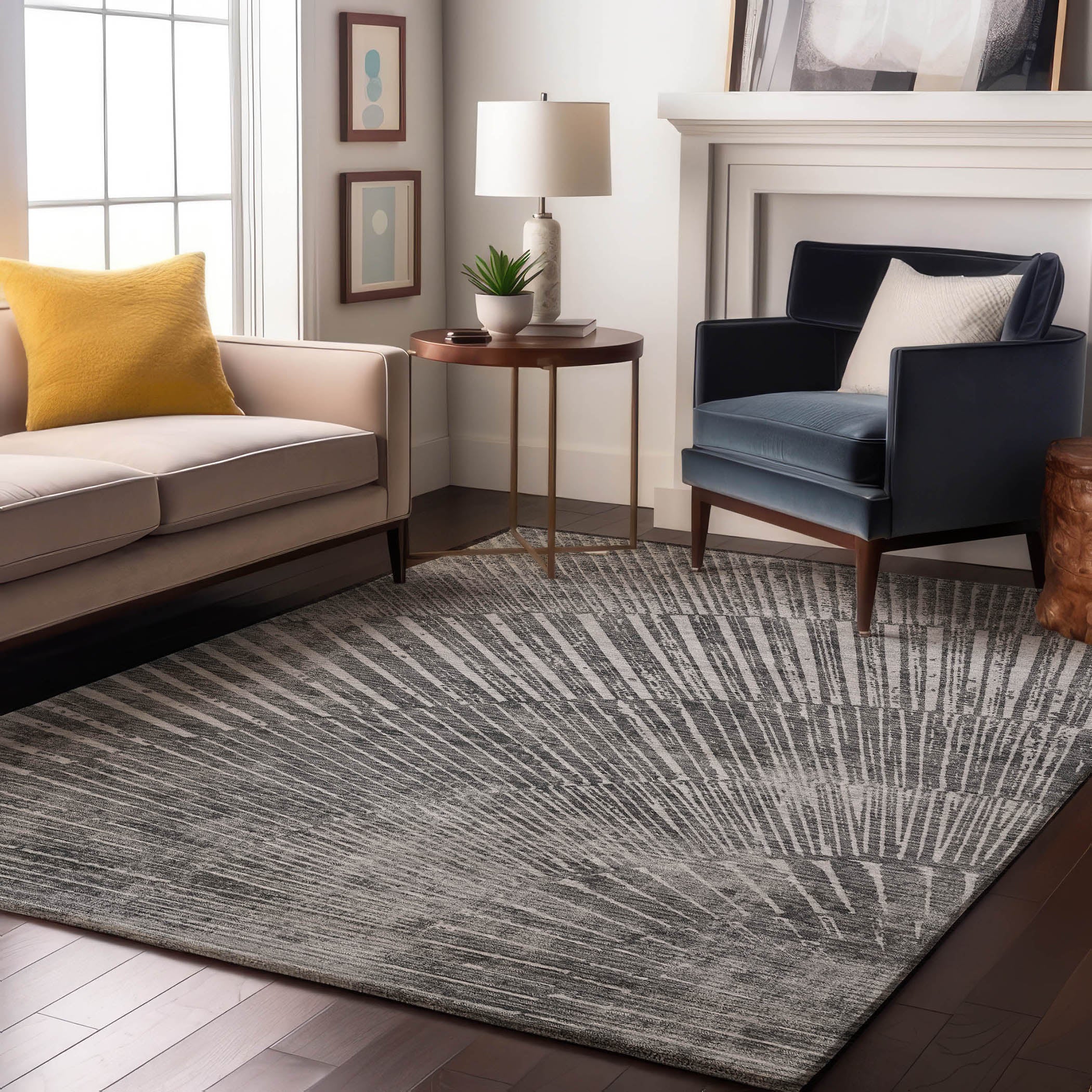 Split Machine Washable Transitional Gray Rug 2'6" x 3'10" #shape_Rectangle